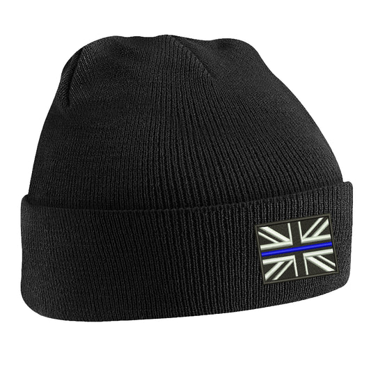 Thin Blue Line Union Jack Embroidered Beanie Hat