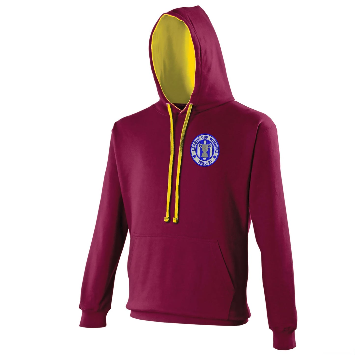 Retro Sheffield Wednesday League Cup Winners 1991 Embroidered Contrast Hoodie