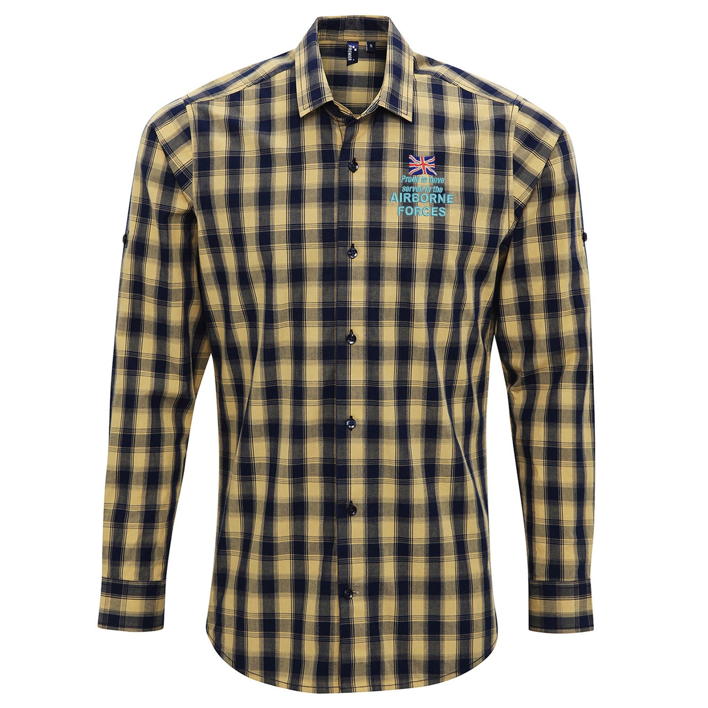 Proud to Have Served in The Airborne Forces Embroidered Long Sleeve Mulligan Check Shirt