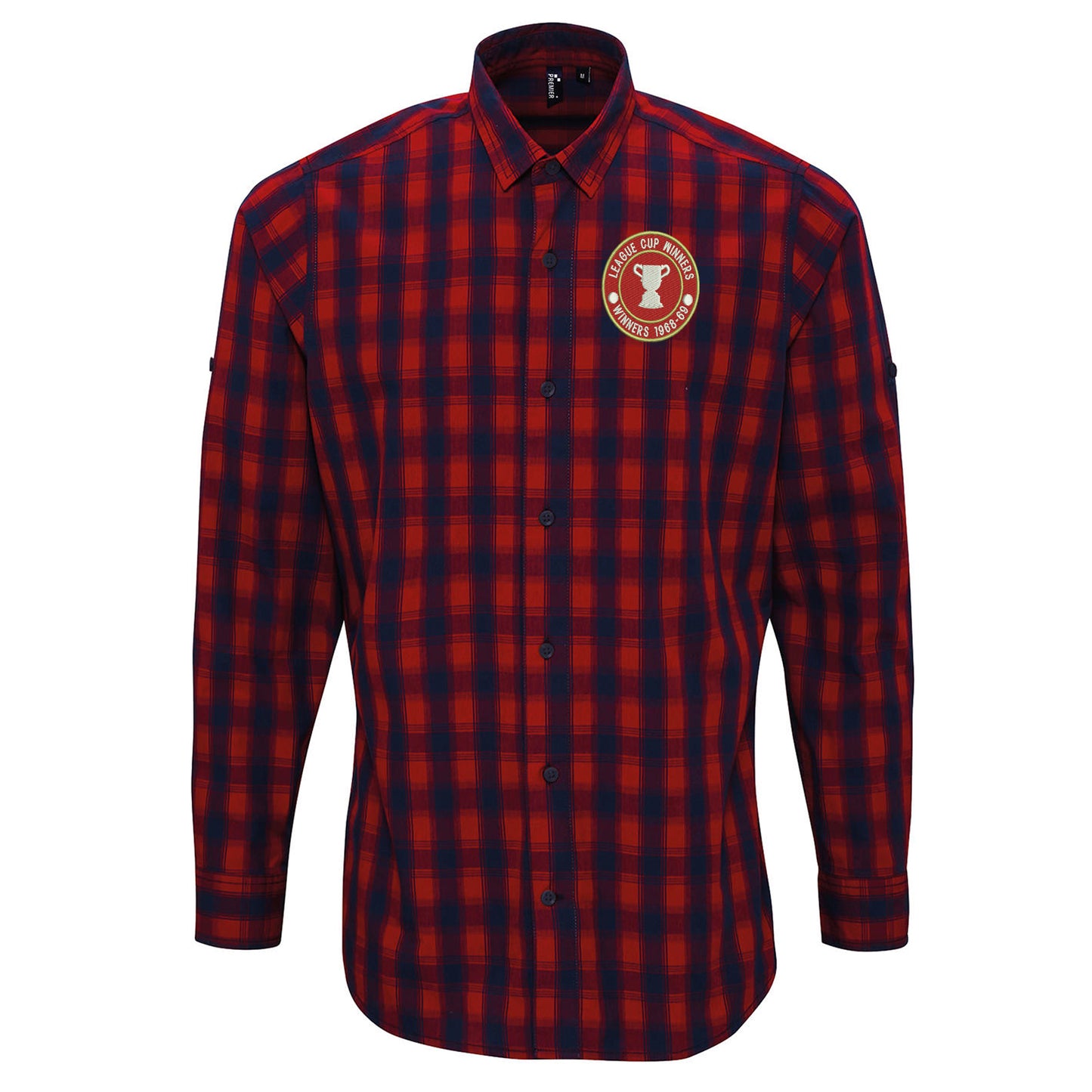 Retro Swindon Town Football League Cup Winners 1969 Embroidered Long Sleeve Mulligan Check Shirt