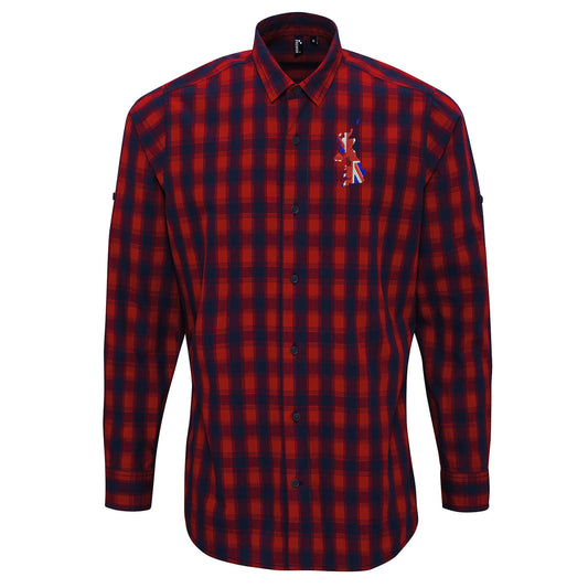 United Kingdom Flag Map Embroidered Long Sleeve Mulligan Check Shirt