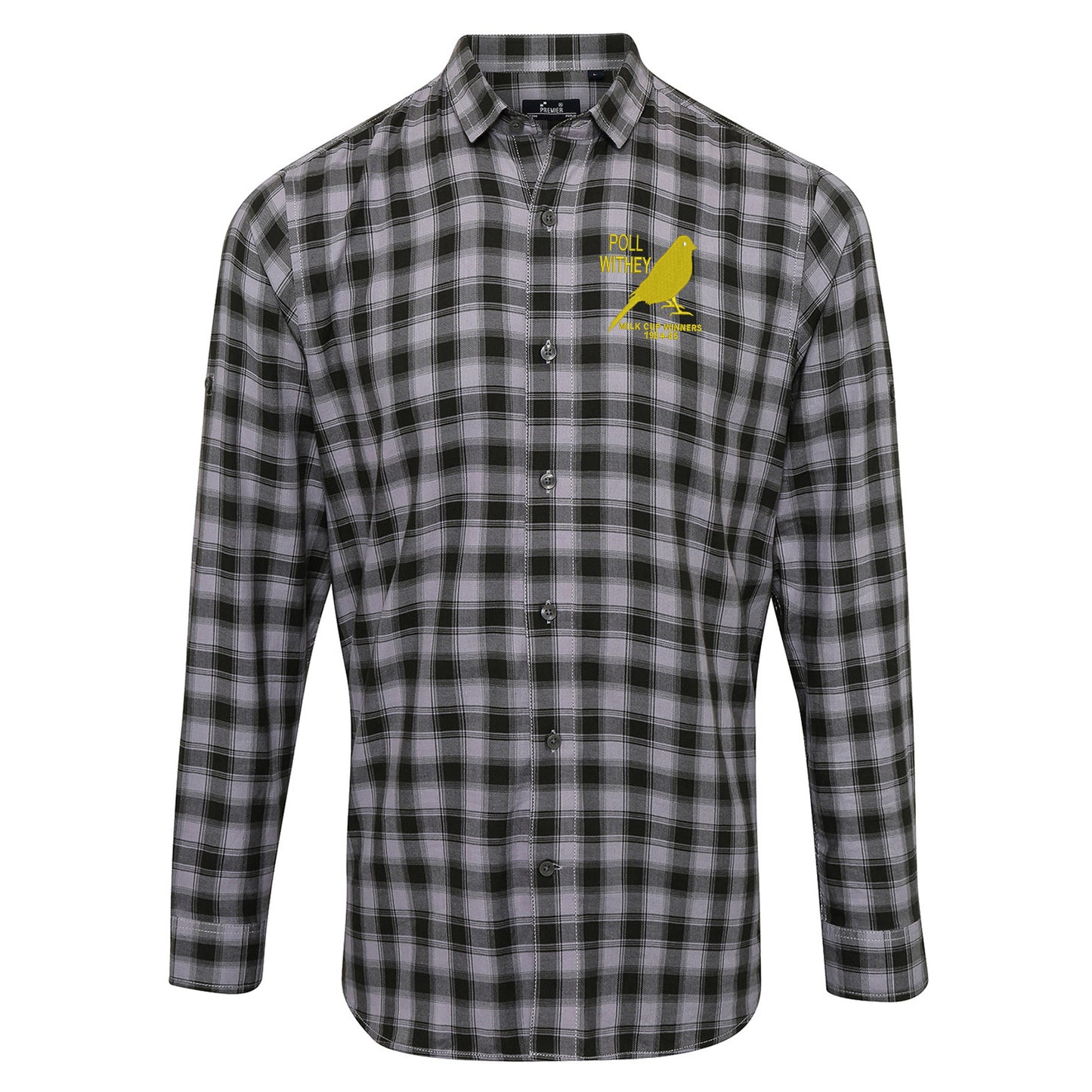 Retro Norwich Milk Cup Winners 1984-85 Embroidered Long Sleeve Mulligan Check Shirt