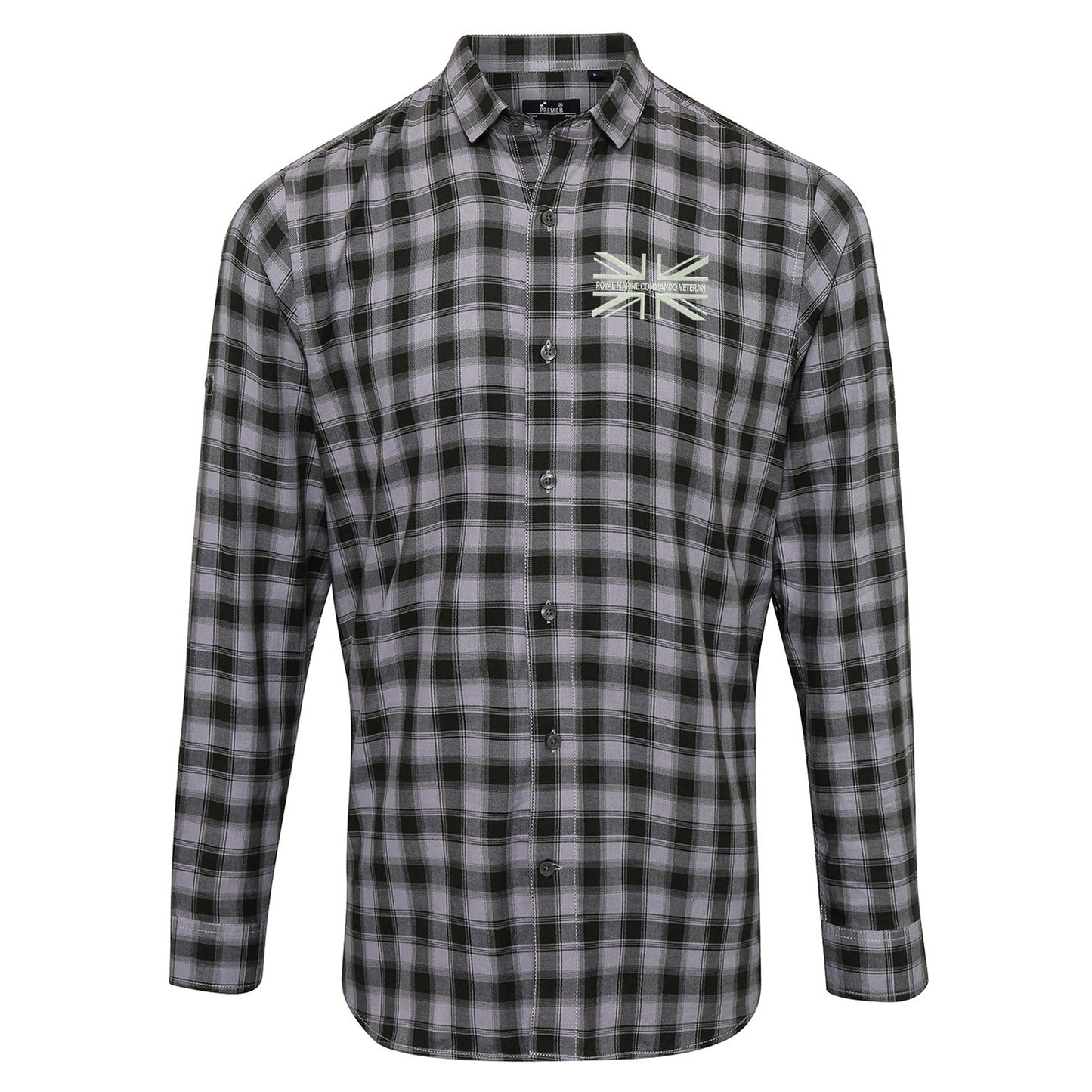 Royal Marine Commando Veteran Union Jack Embroidered Long Sleeve Mulligan Check Shirt