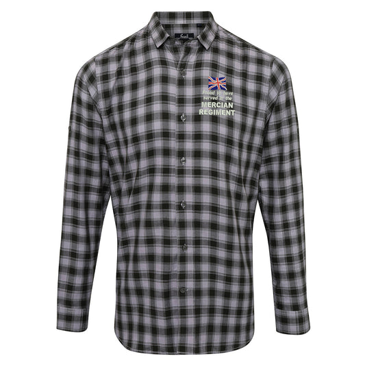 Proud to Have Served in The Mercian Regiment Embroidered Long Sleeve Mulligan Check Shirt