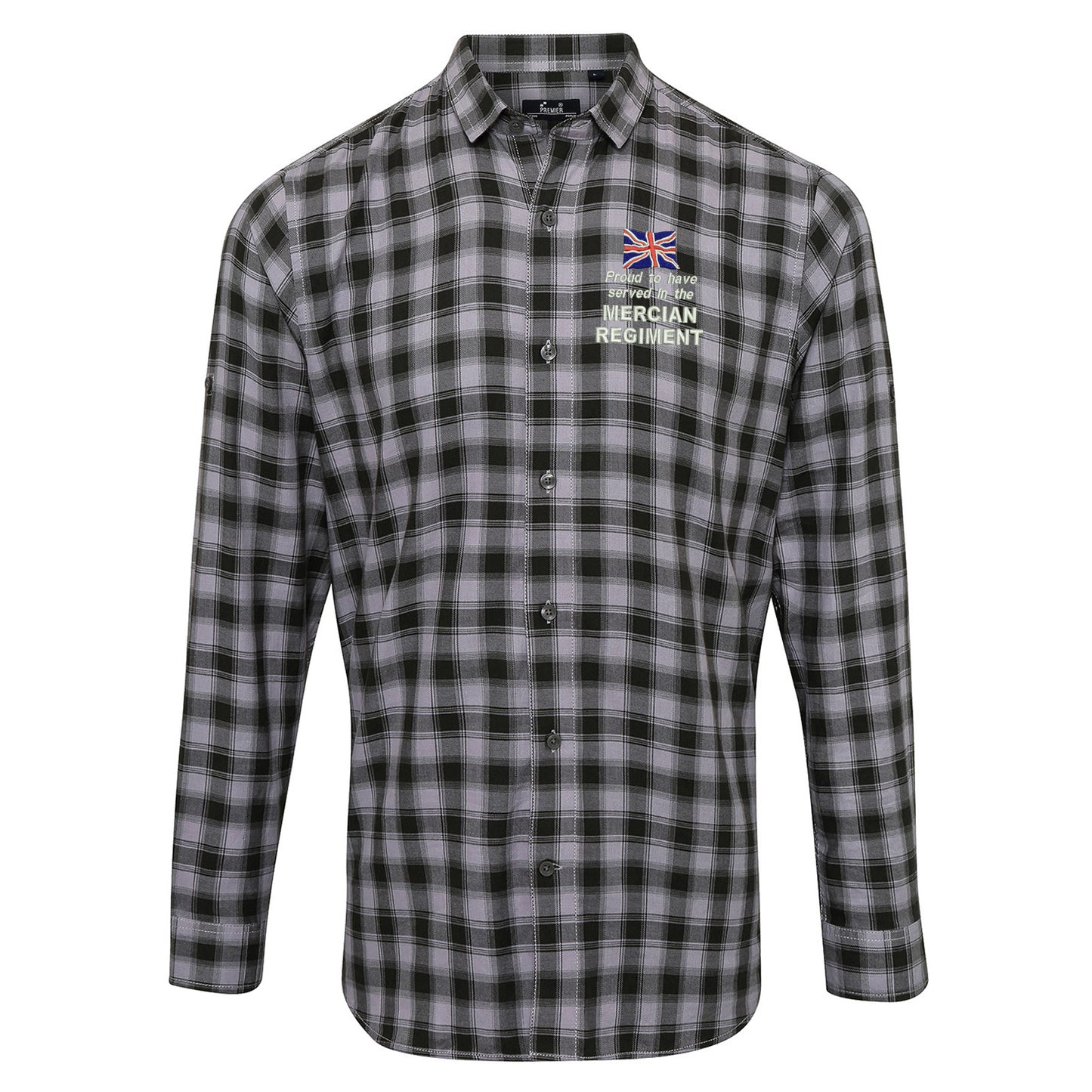 Proud to Have Served in The Mercian Regiment Embroidered Long Sleeve Mulligan Check Shirt