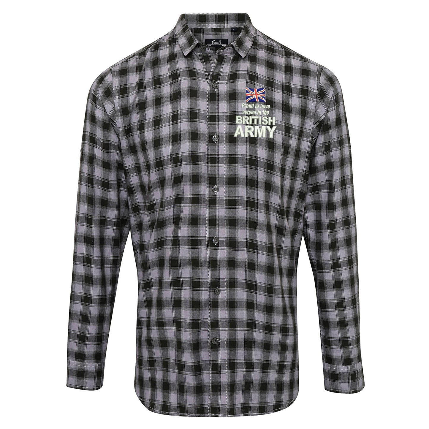 Proud to Have Served in The British Army Embroidered Long Sleeve Mulligan Check Shirt