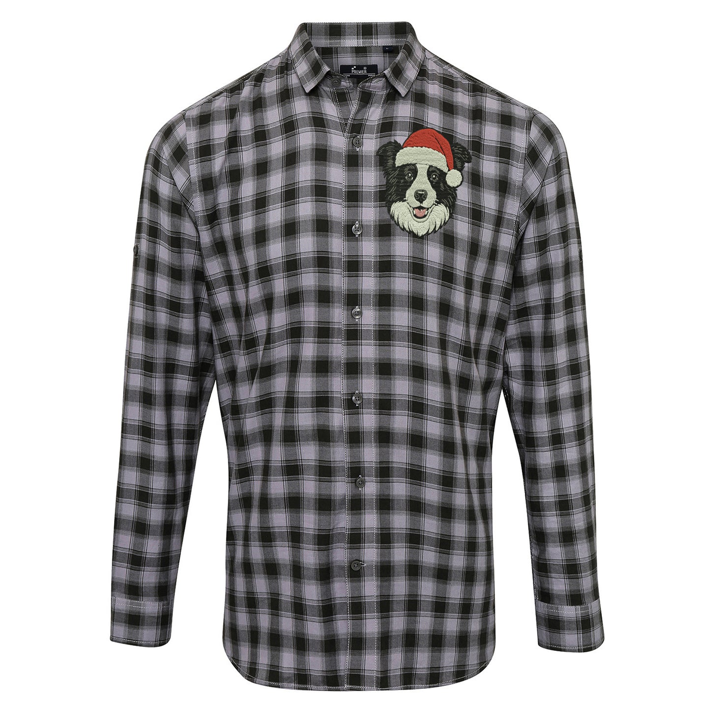 Border Collie Christmas Check Long Sleeve Shirt