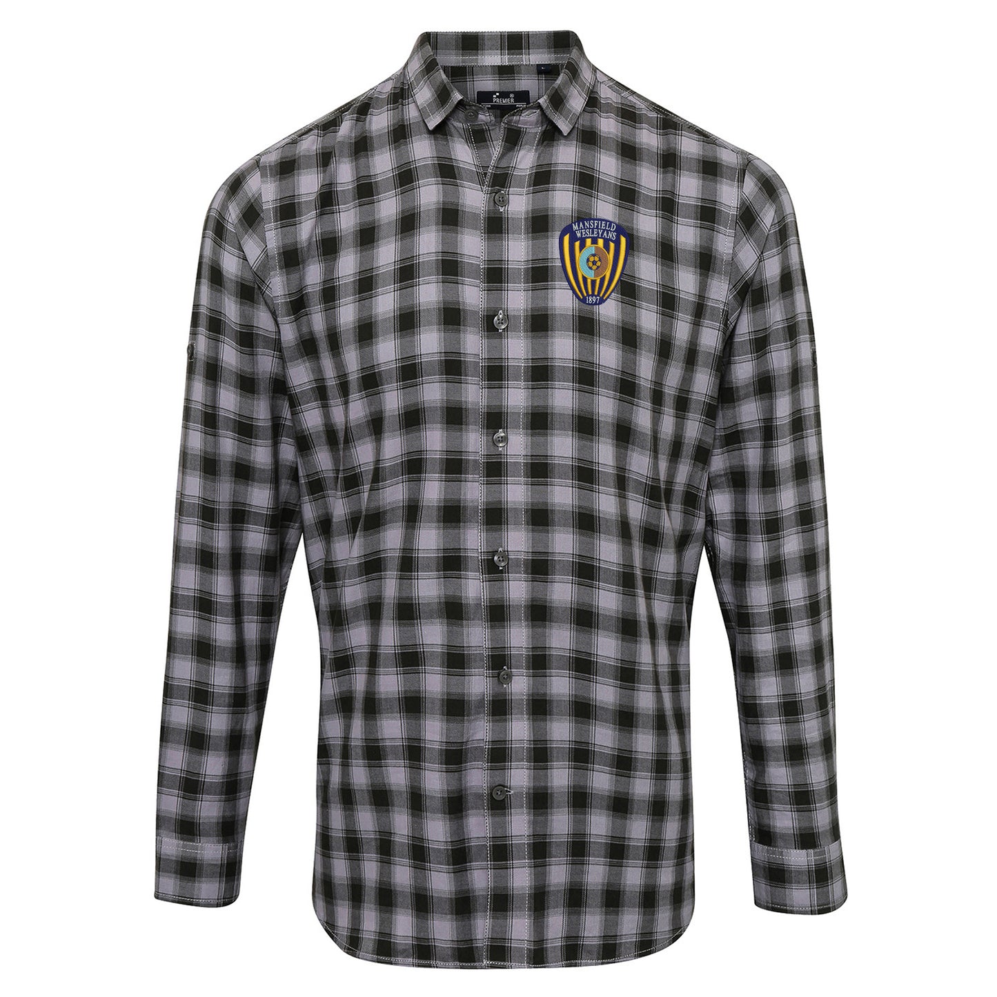Retro Mansfield Wesleyans Embroidered Long Sleeve Mulligan Check Shirt