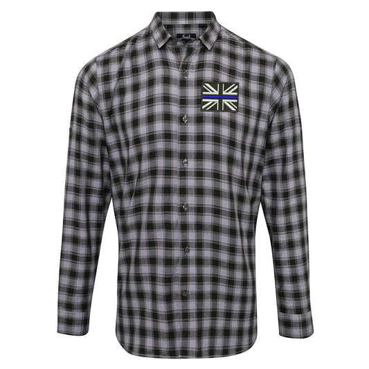 Thin Blue Line Union Jack Embroidered Long Sleeve Mulligan Check Shirt