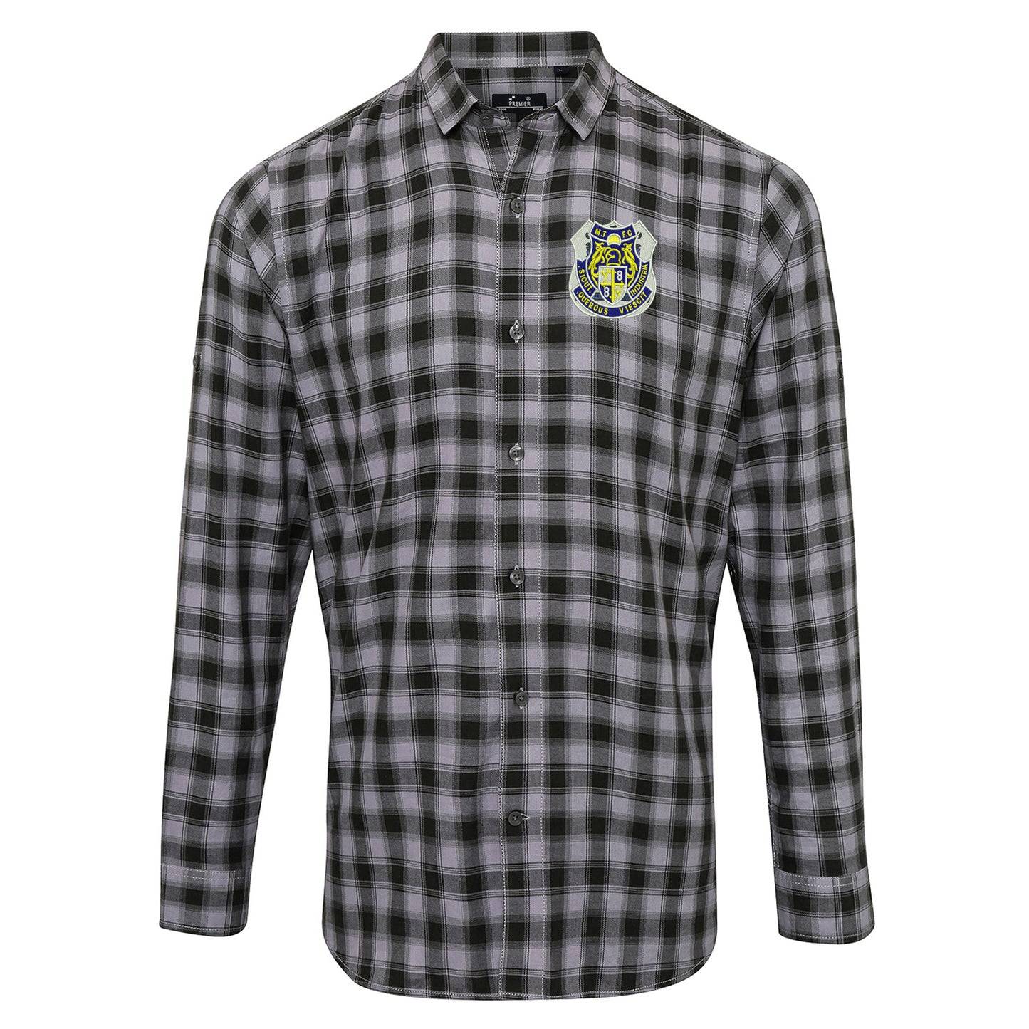 Retro Mansfield 1920s Embroidered Long Sleeve Mulligan Check Shirt