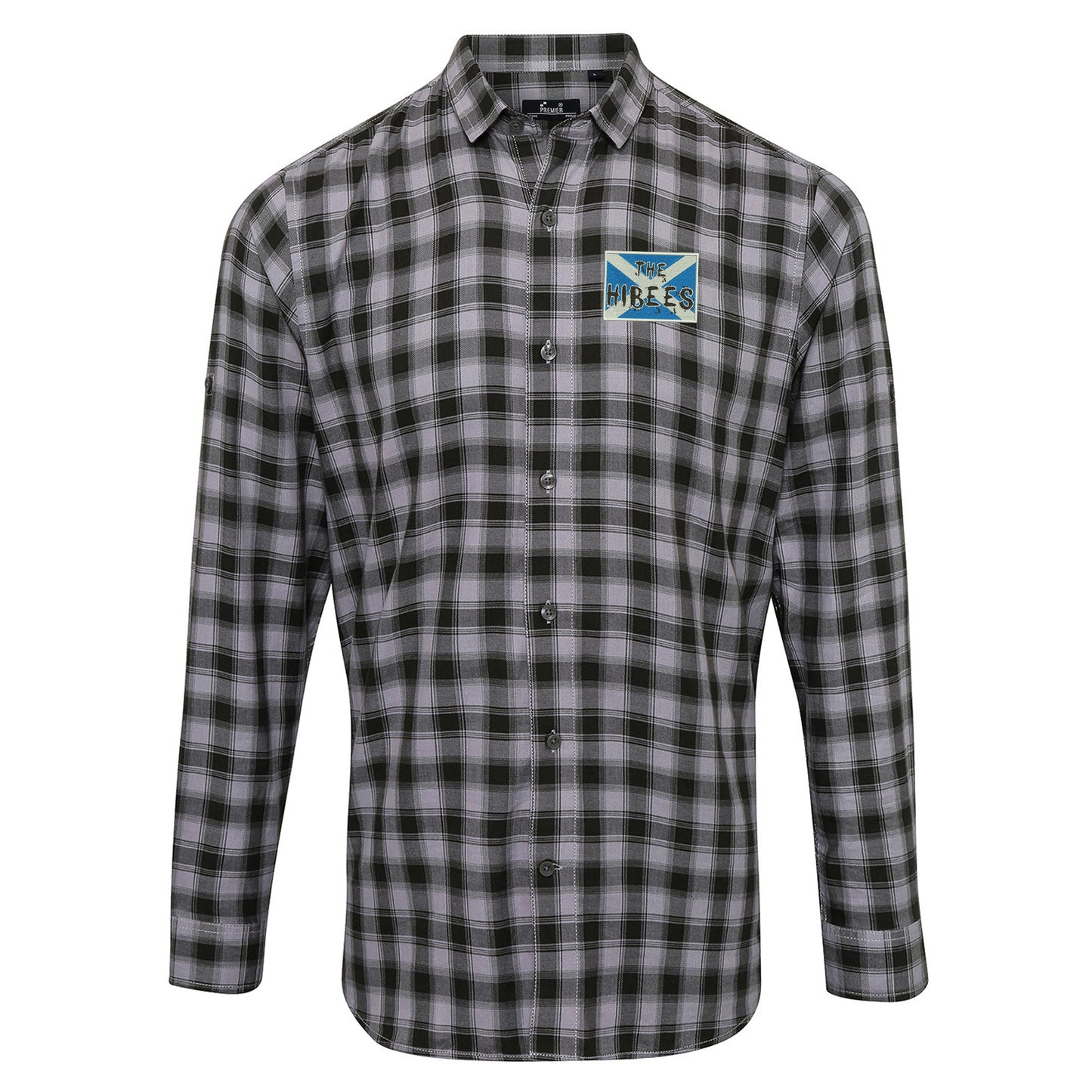 The Hibees Grunge Flag of Scotland Embroidered Long Sleeve Mulligan Check Shirt