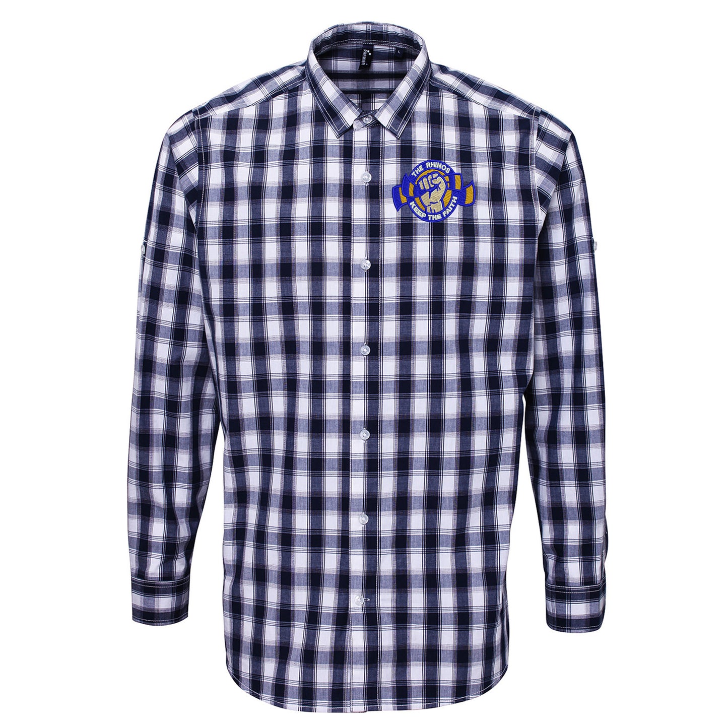 The Rhinos Keep The Faith Embroidered Long Sleeve Mulligan Check Shirt