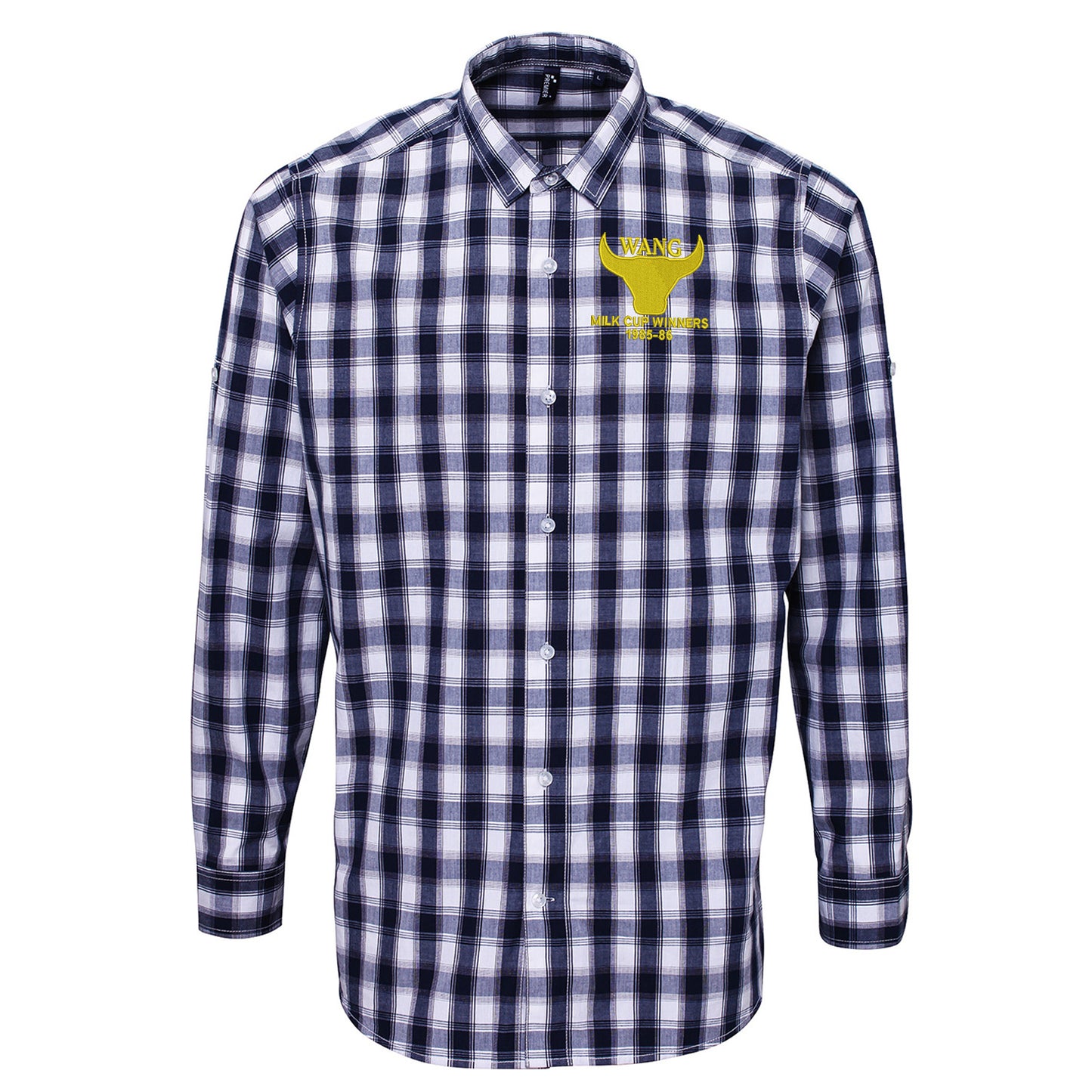 Retro Oxford Milk Cup Winners 1985-86 Embroidered Long Sleeve Mulligan Check Shirt