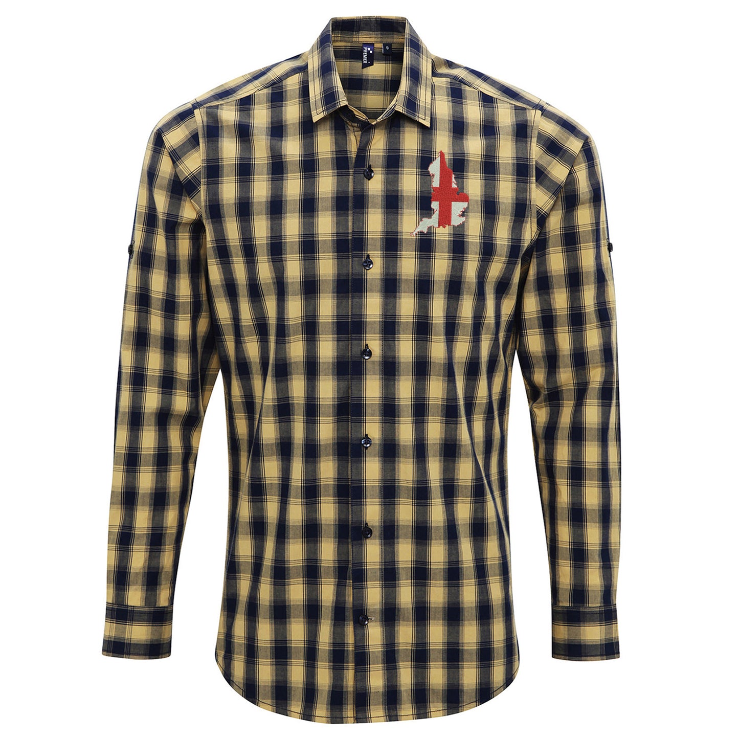 England Flag Map Embroidered Long Sleeve Mulligan Check Shirt