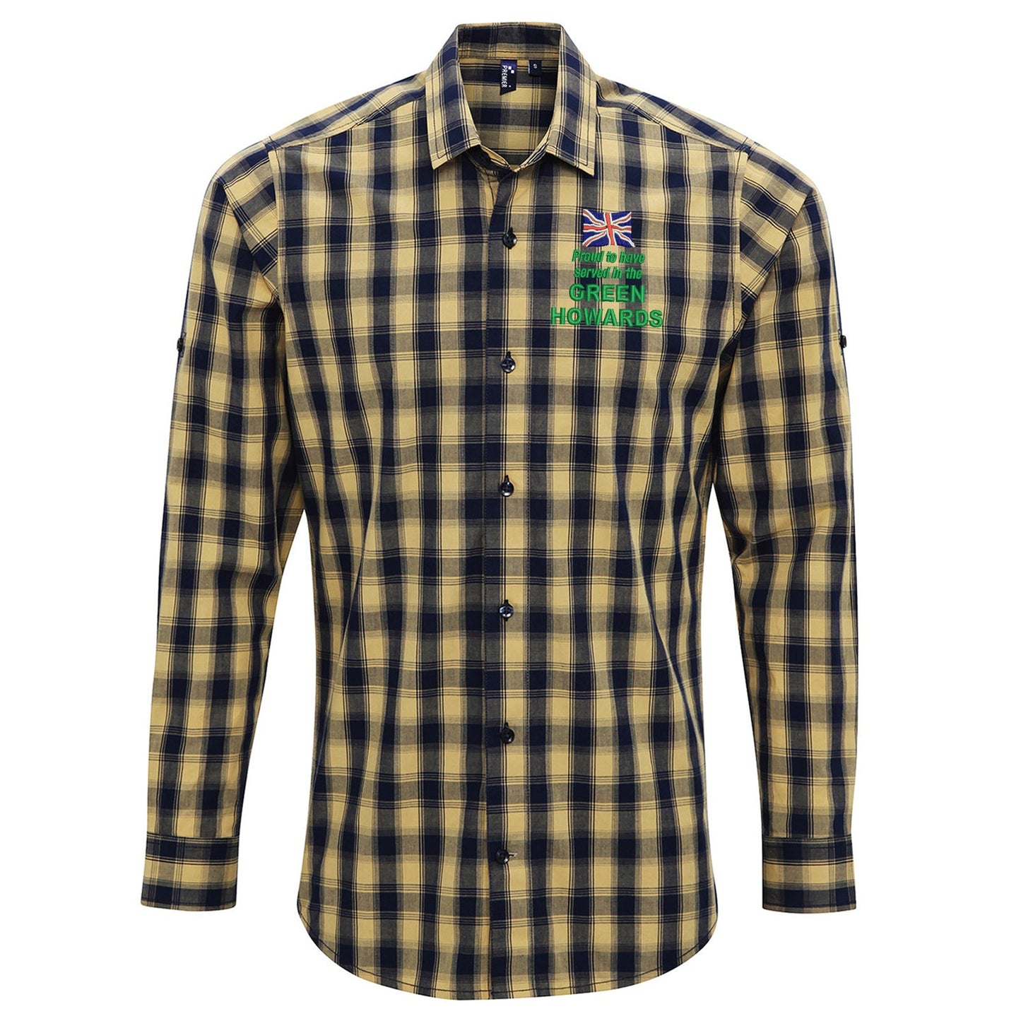 Proud to Have Served in The Green Howards Embroidered Long Sleeve Mulligan Check Shirt