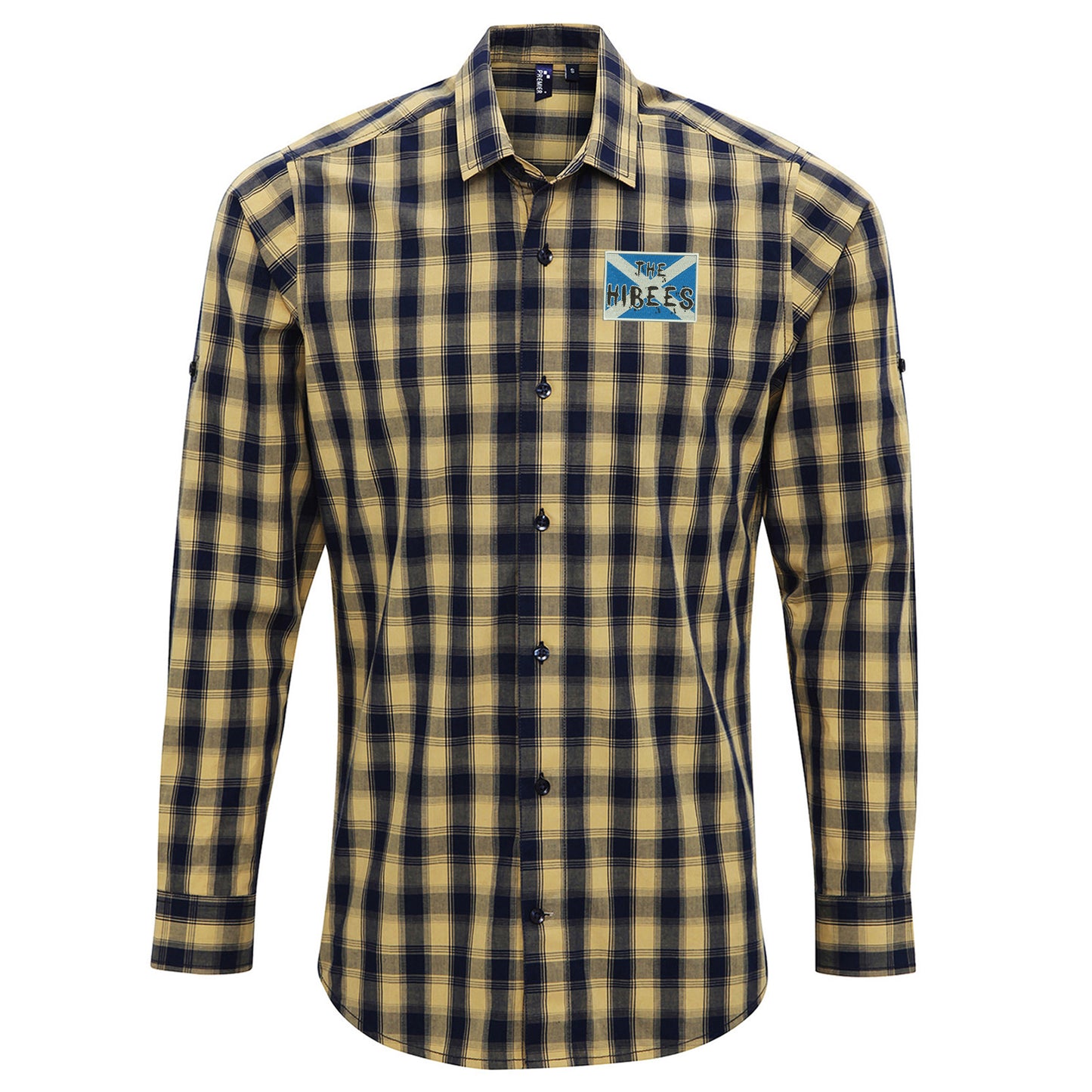 The Hibees Grunge Flag of Scotland Embroidered Long Sleeve Mulligan Check Shirt