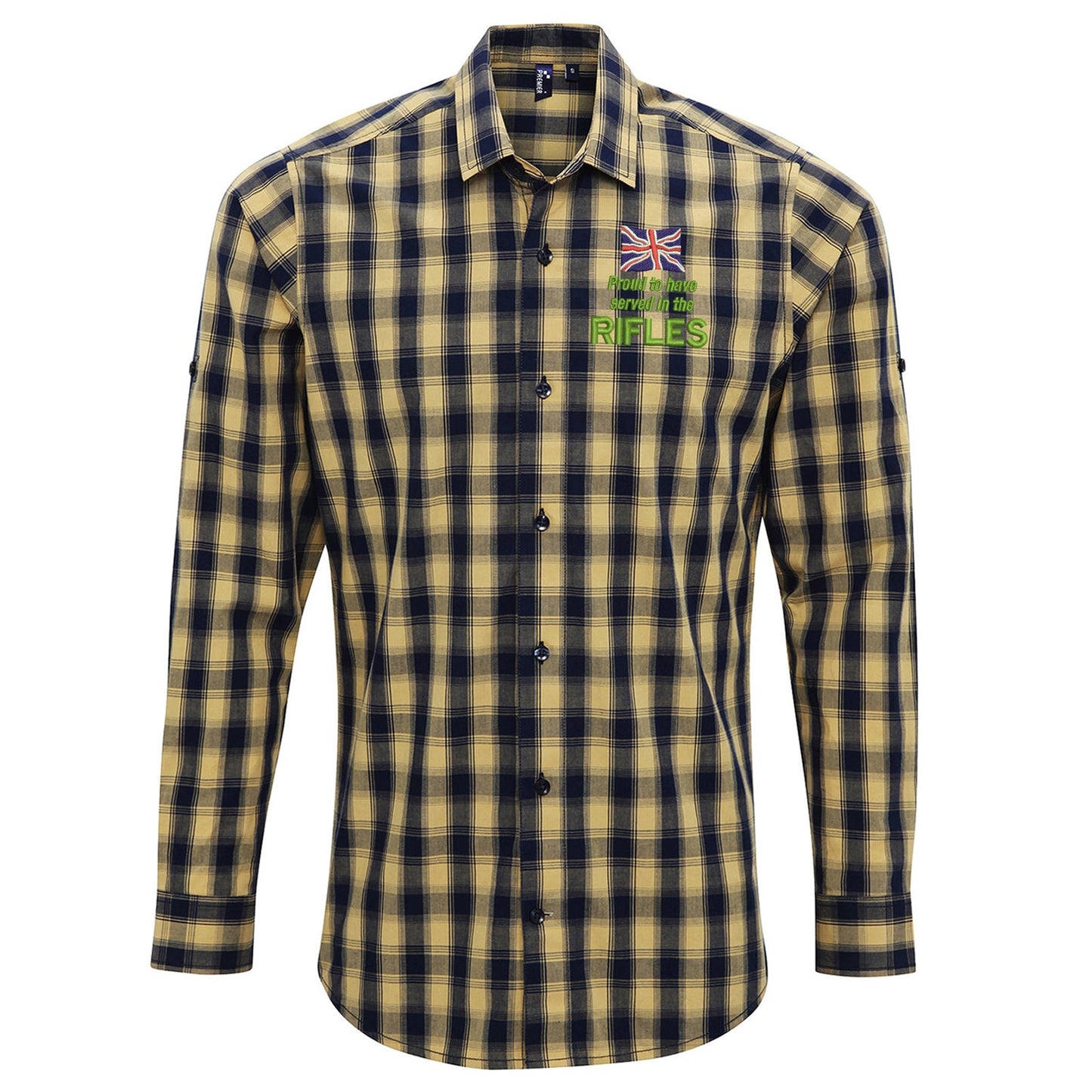 Proud to Have Served in The Rifles Embroidered Long Sleeve Mulligan Check Shirt
