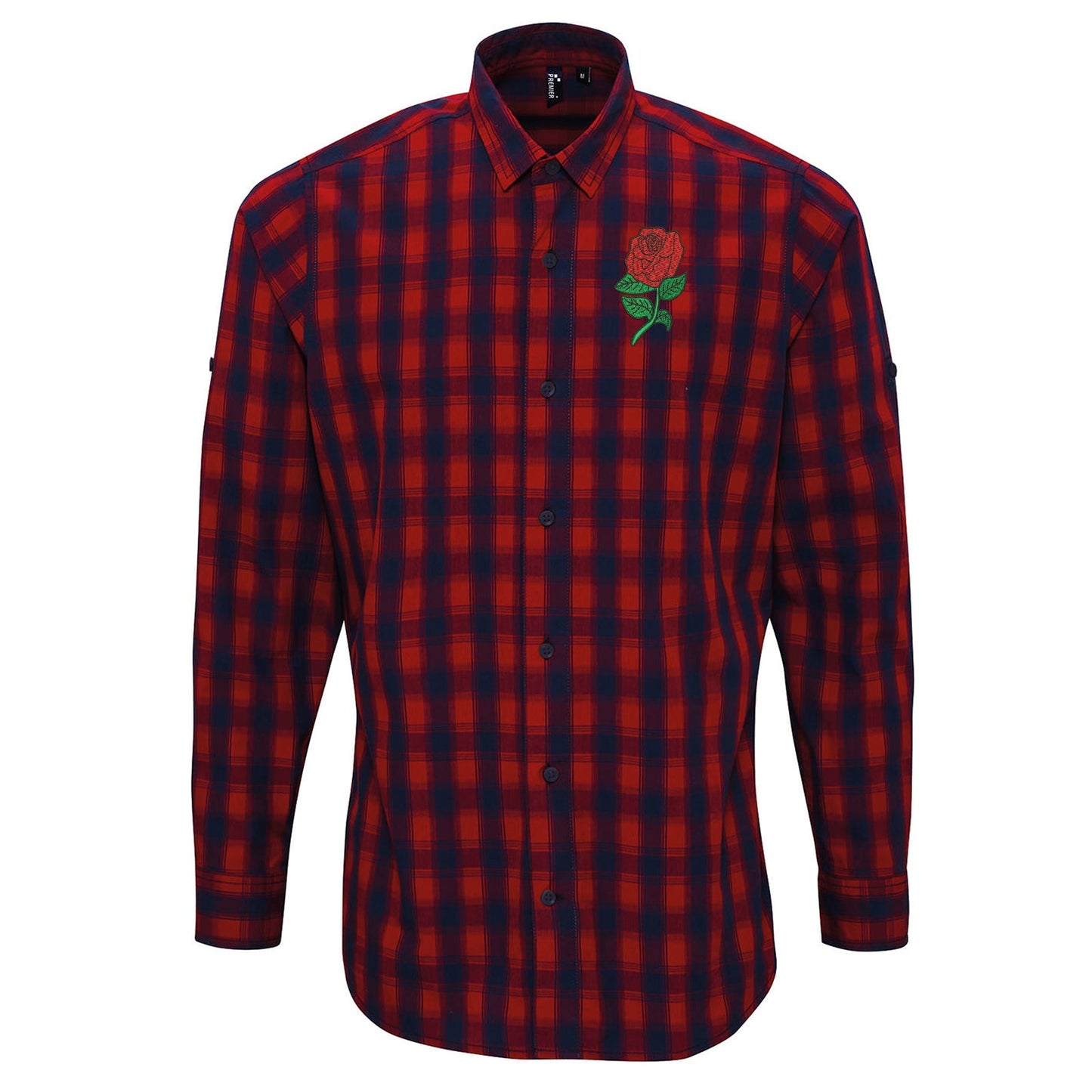 Retro England Rugby Embroidered Long Sleeve Mulligan Check Shirt