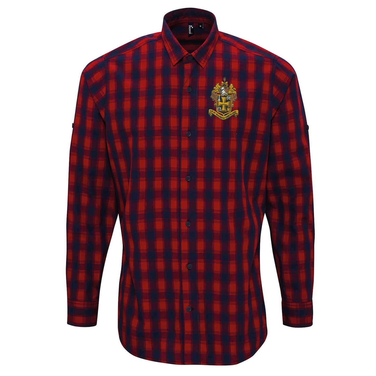 Retro Wolves 1921 Embroidered Long Sleeve Mulligan Check Shirt