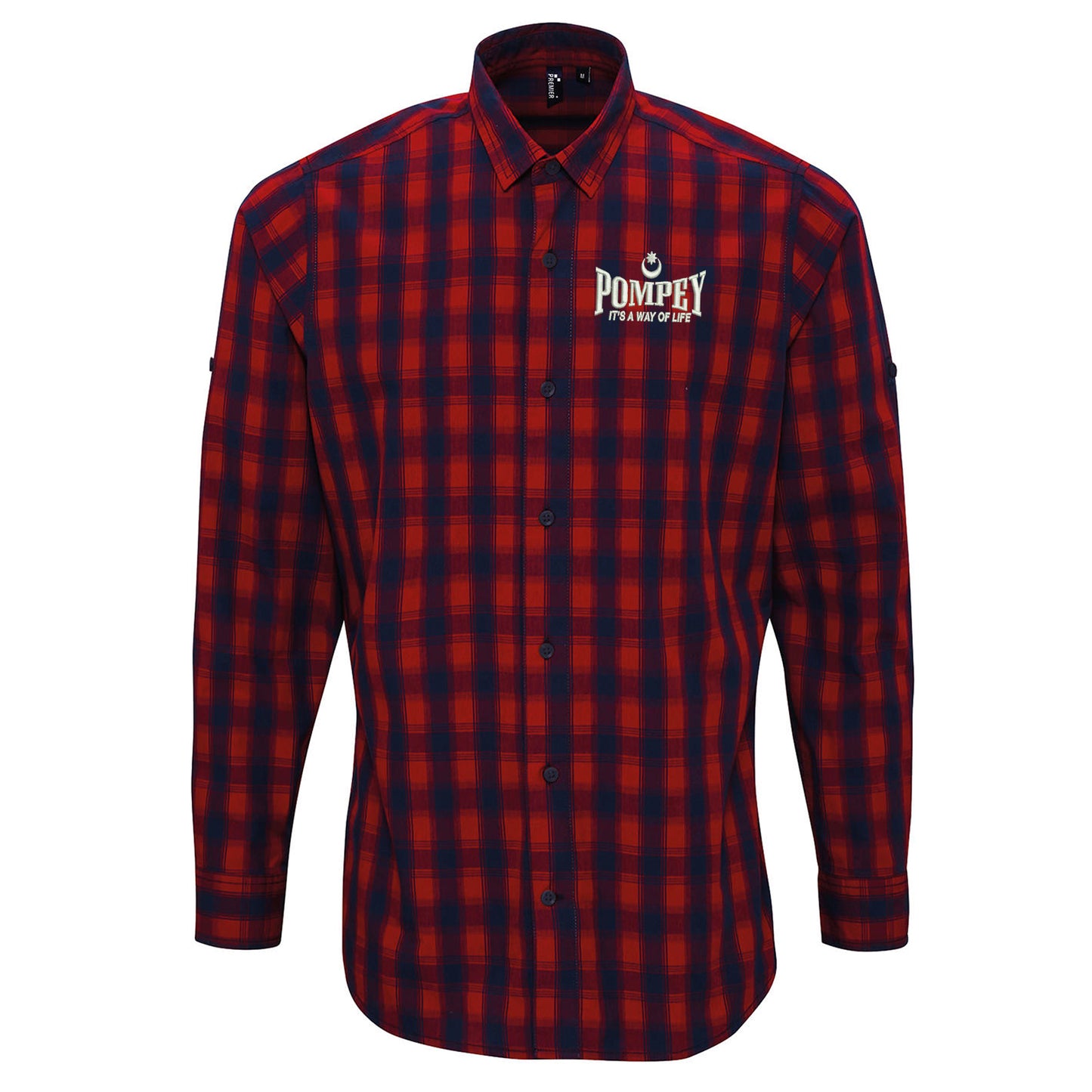 Pompey It's a Way of Life Embroidered Long Sleeve Mulligan Check Shirt