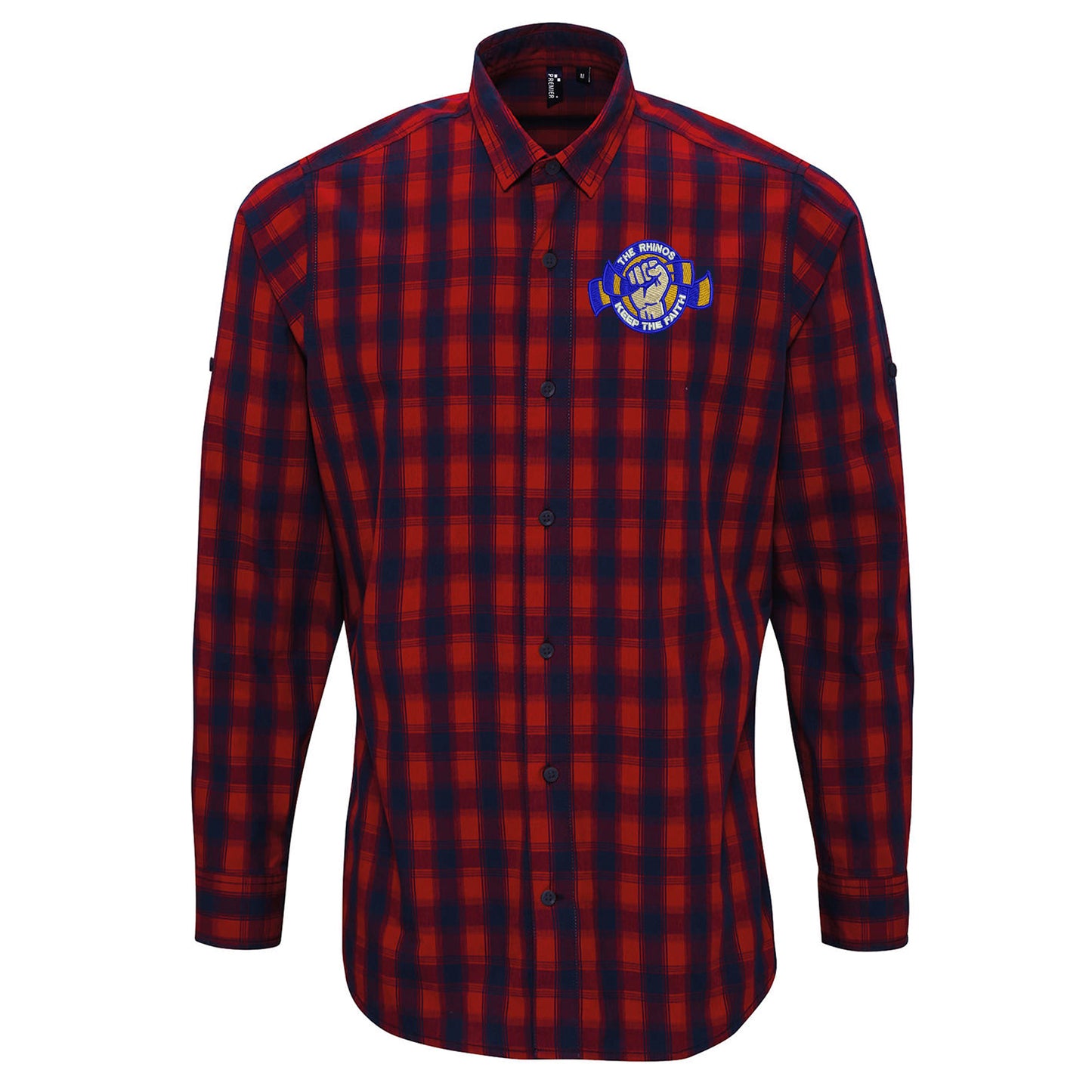 The Rhinos Keep The Faith Embroidered Long Sleeve Mulligan Check Shirt