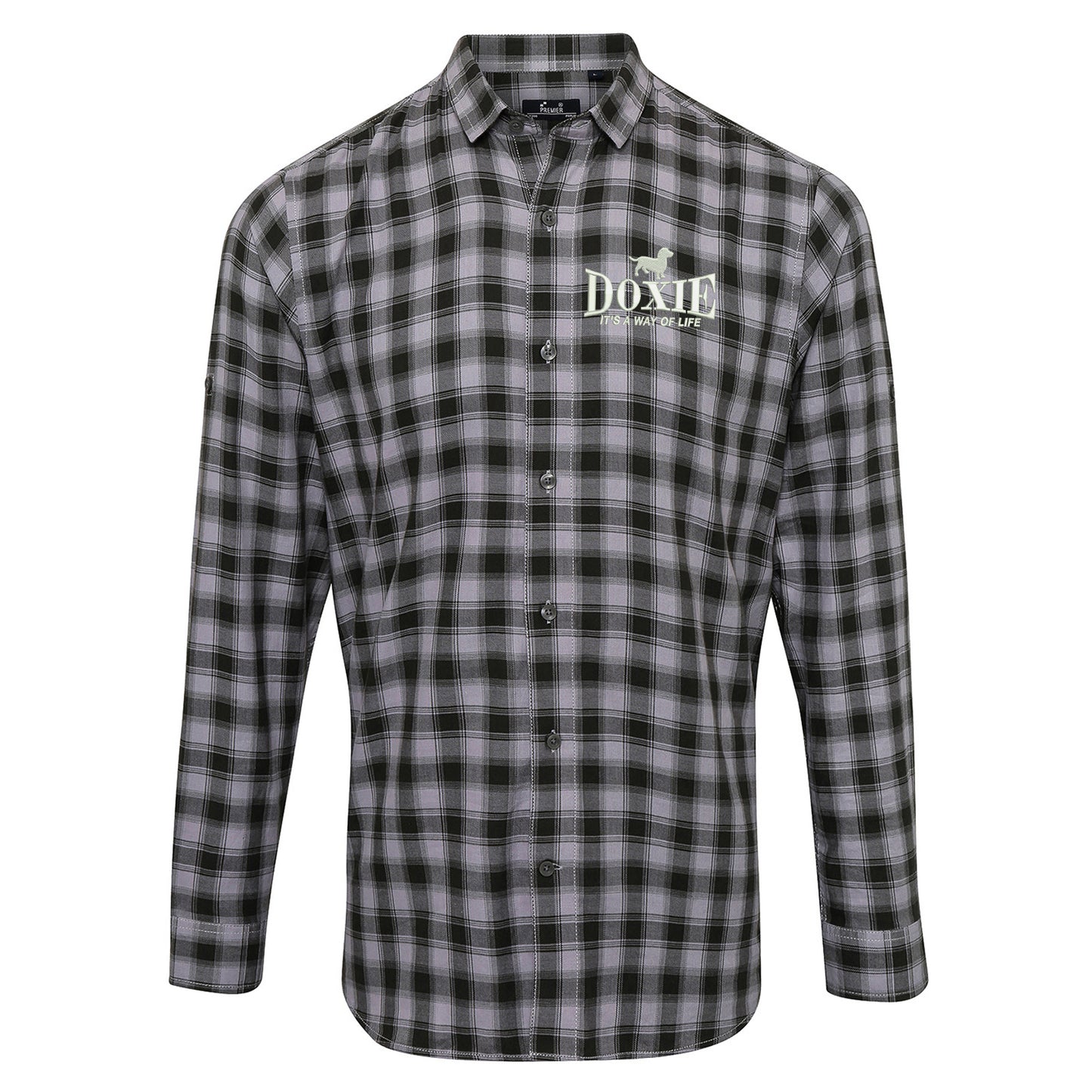 Doxie It's a Way of Life Embroidered Long Sleeve Mulligan Check Shirt