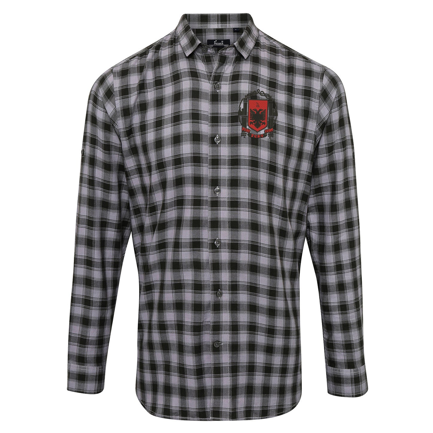 Retro Albania 1935 Embroidered Long Sleeve Mulligan Check Shirt