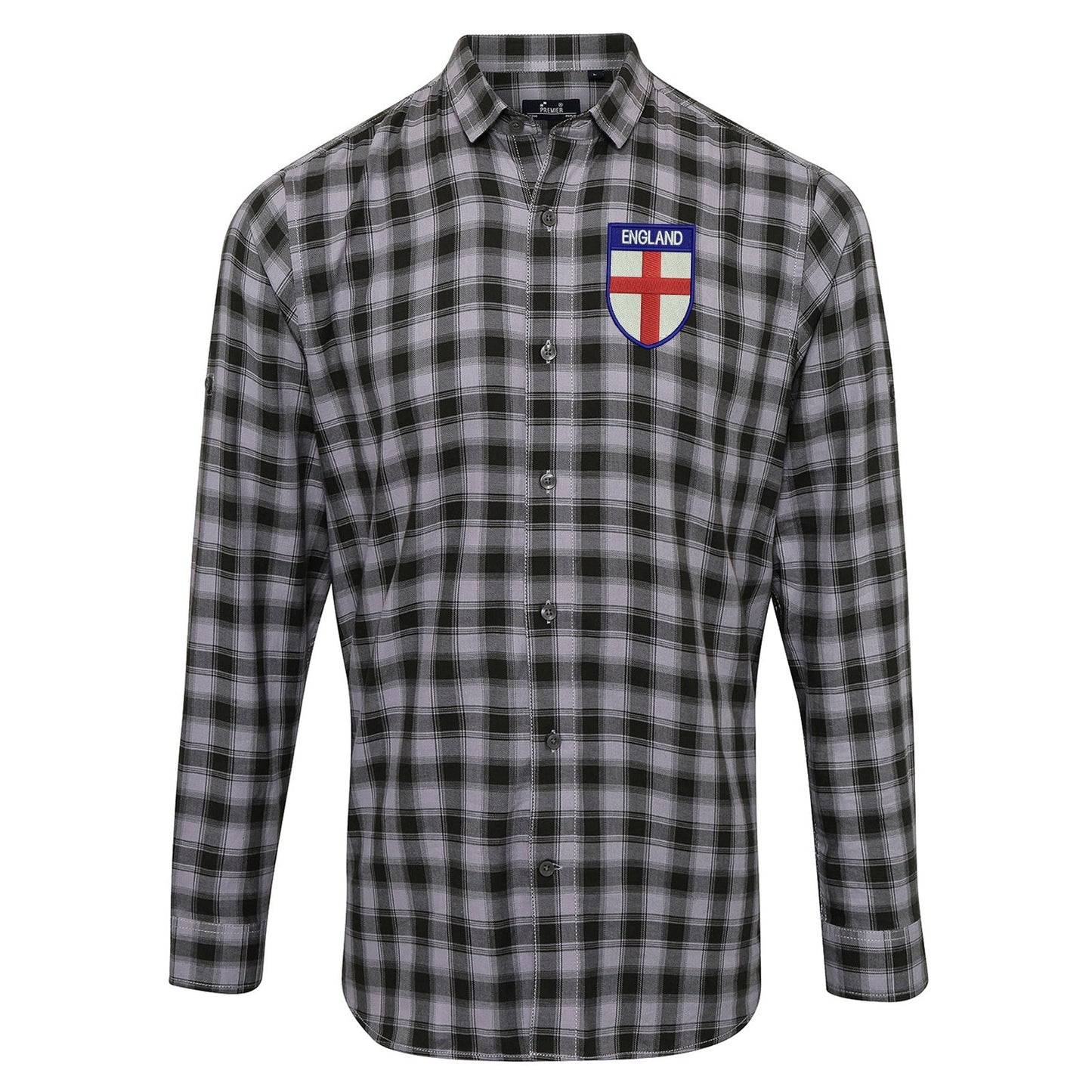Flag of England Shield Embroidered Long Sleeve Mulligan Check Shirt