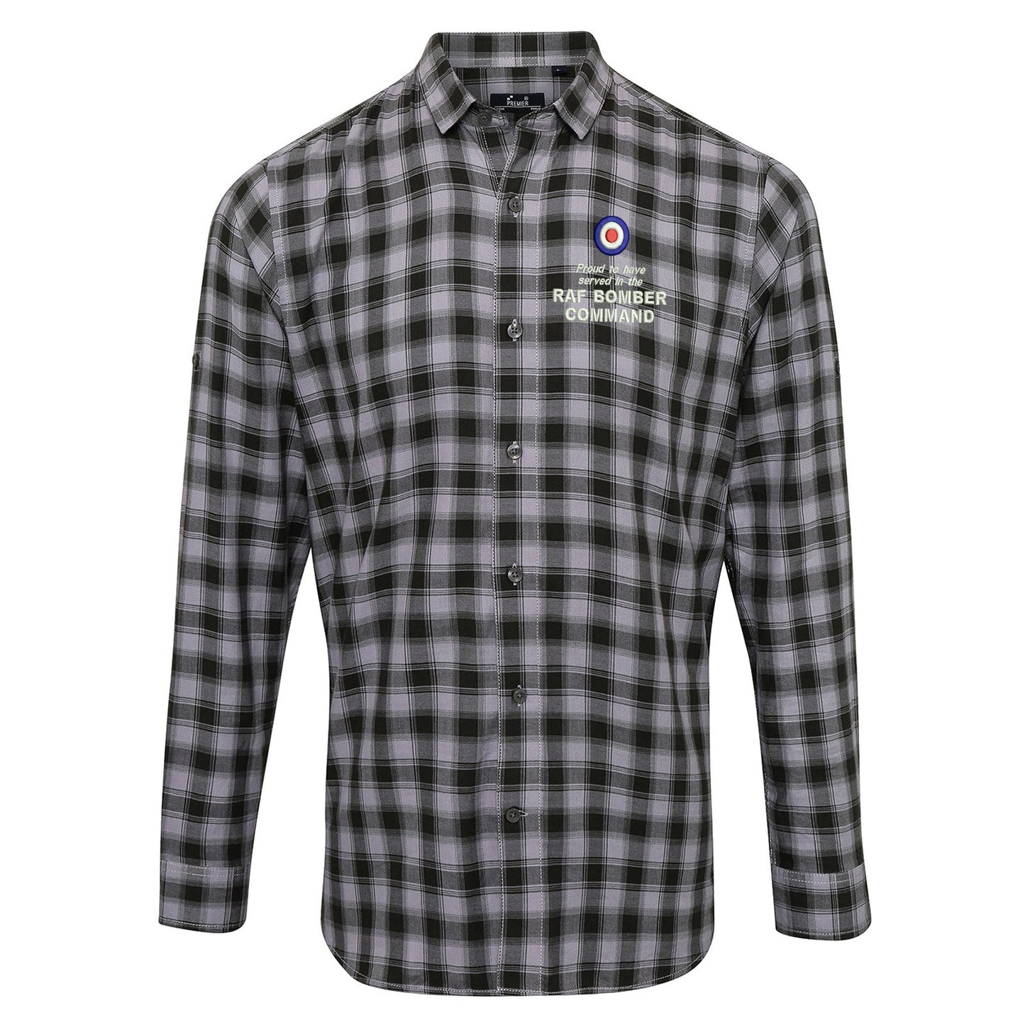 Proud to Have Served in The RAF Bomber Command Embroidered Long Sleeve Mulligan Check Shirt