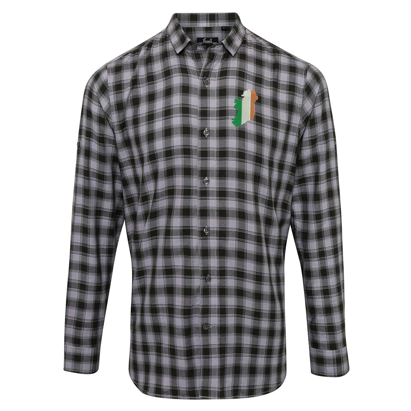 Ireland Flag Map Embroidered Long Sleeve Mulligan Check Shirt