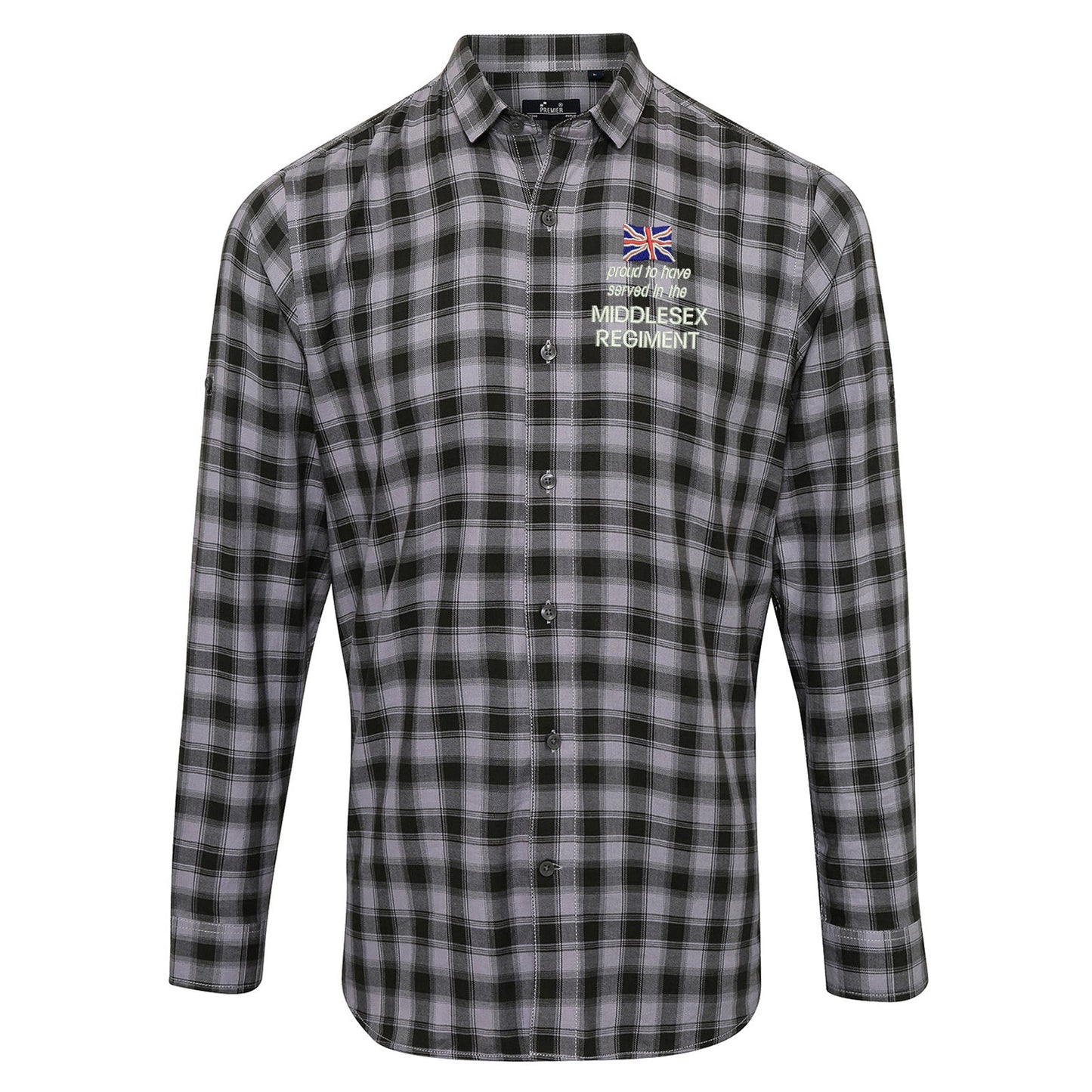 Proud to Have Served in The Middlesex Regiment Embroidered Long Sleeve Mulligan Check Shirt