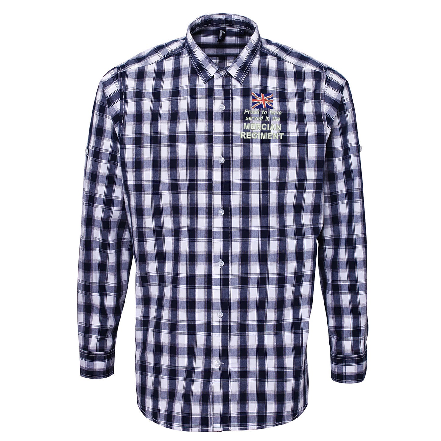 Proud to Have Served in The Mercian Regiment Embroidered Long Sleeve Mulligan Check Shirt