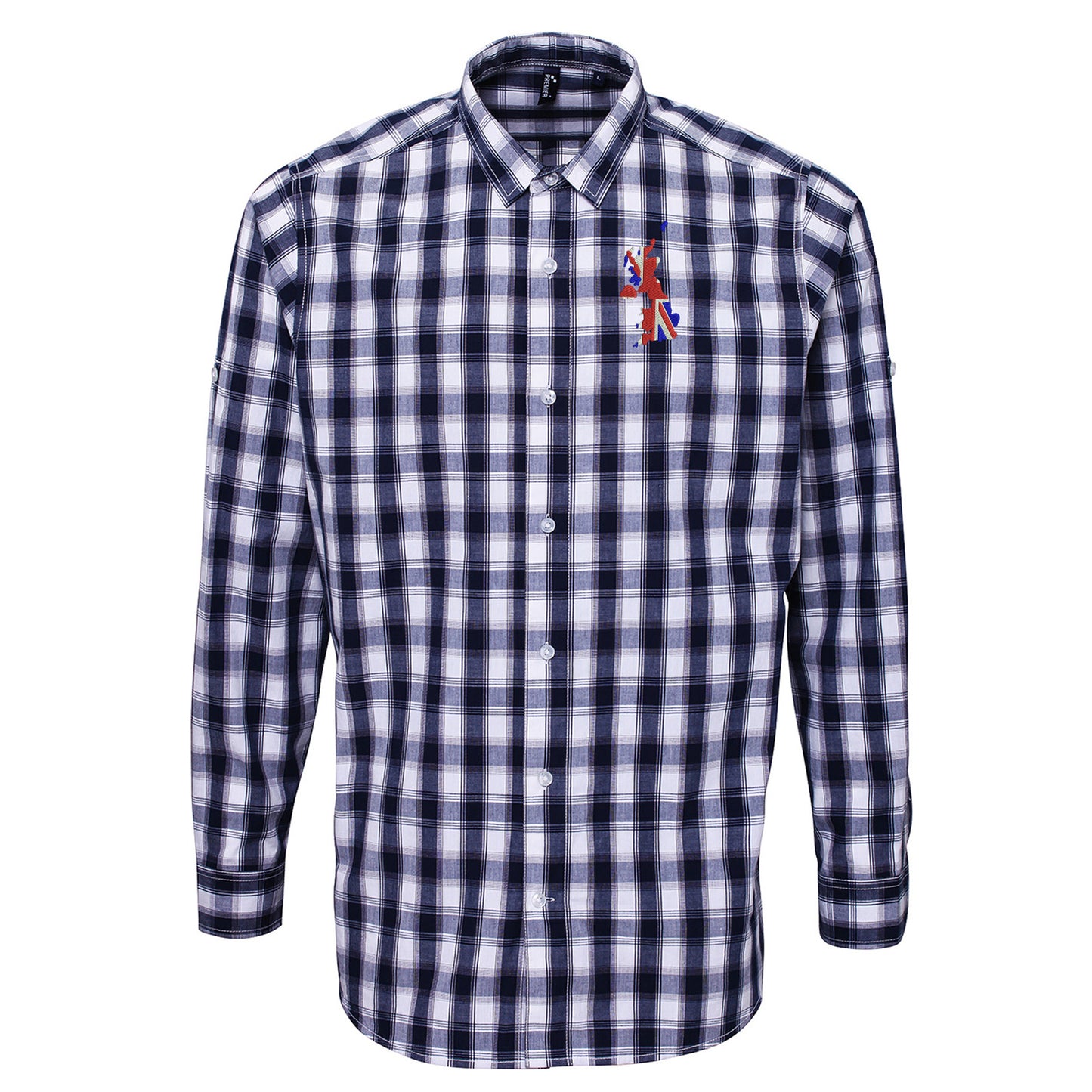 United Kingdom Flag Map Embroidered Long Sleeve Mulligan Check Shirt