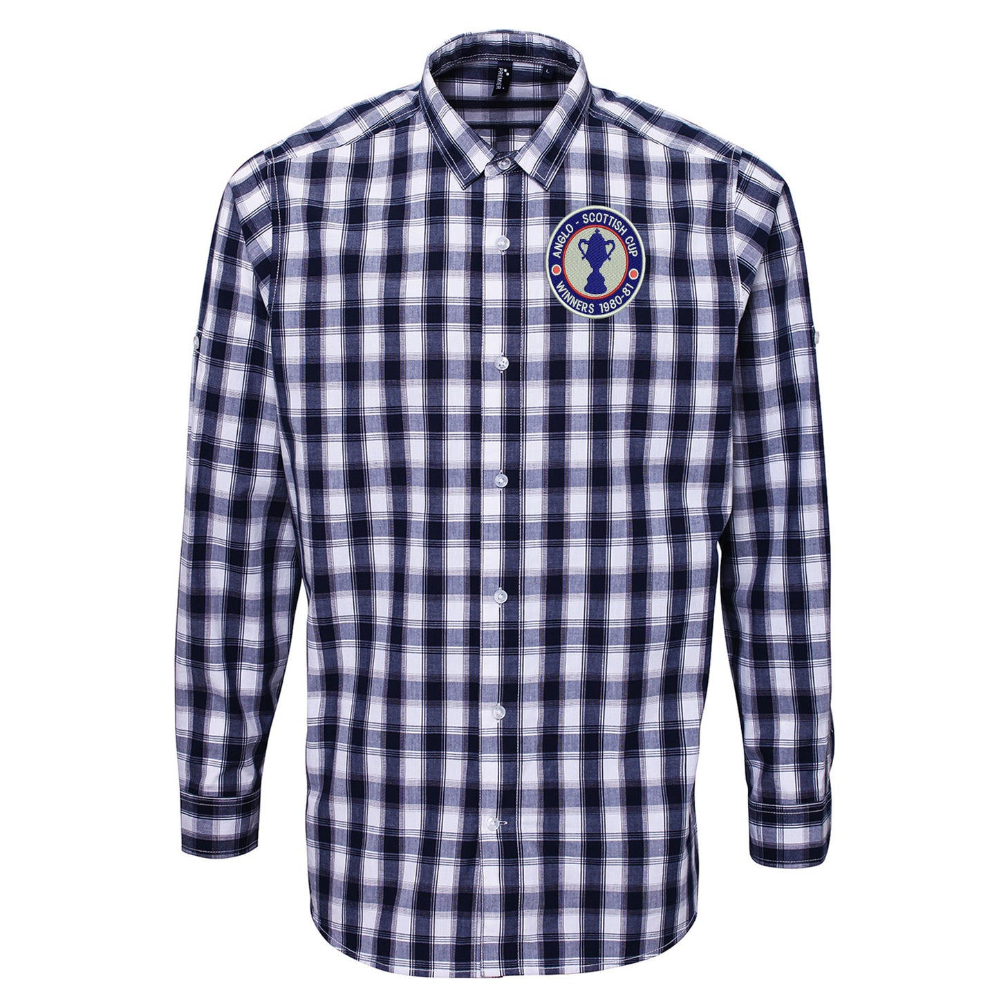 Retro Chesterfield Anglo-Scottish Cup Winners 1981 Embroidered Long Sleeve Mulligan Check Shirt