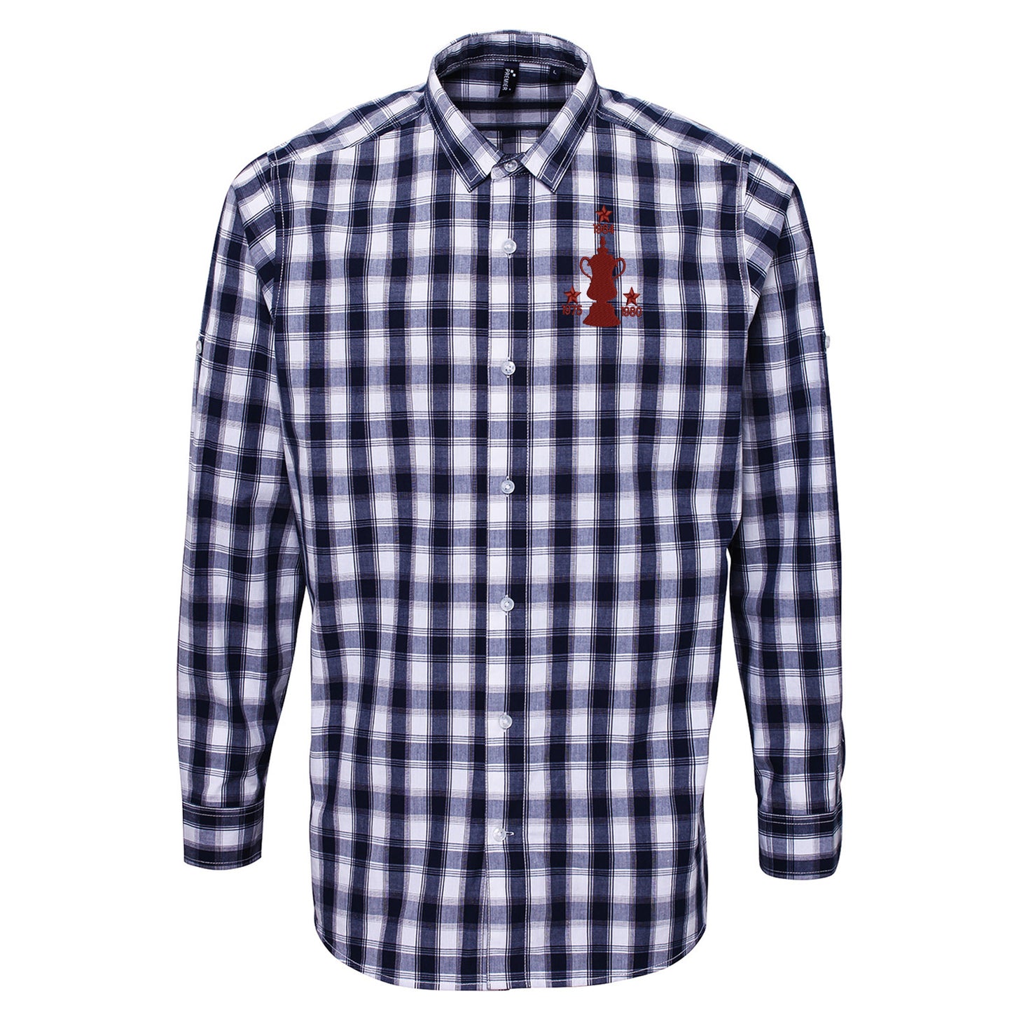 Retro West Ham Three Time Cup Winners Embroidered Long Sleeve Mulligan Check Shirt