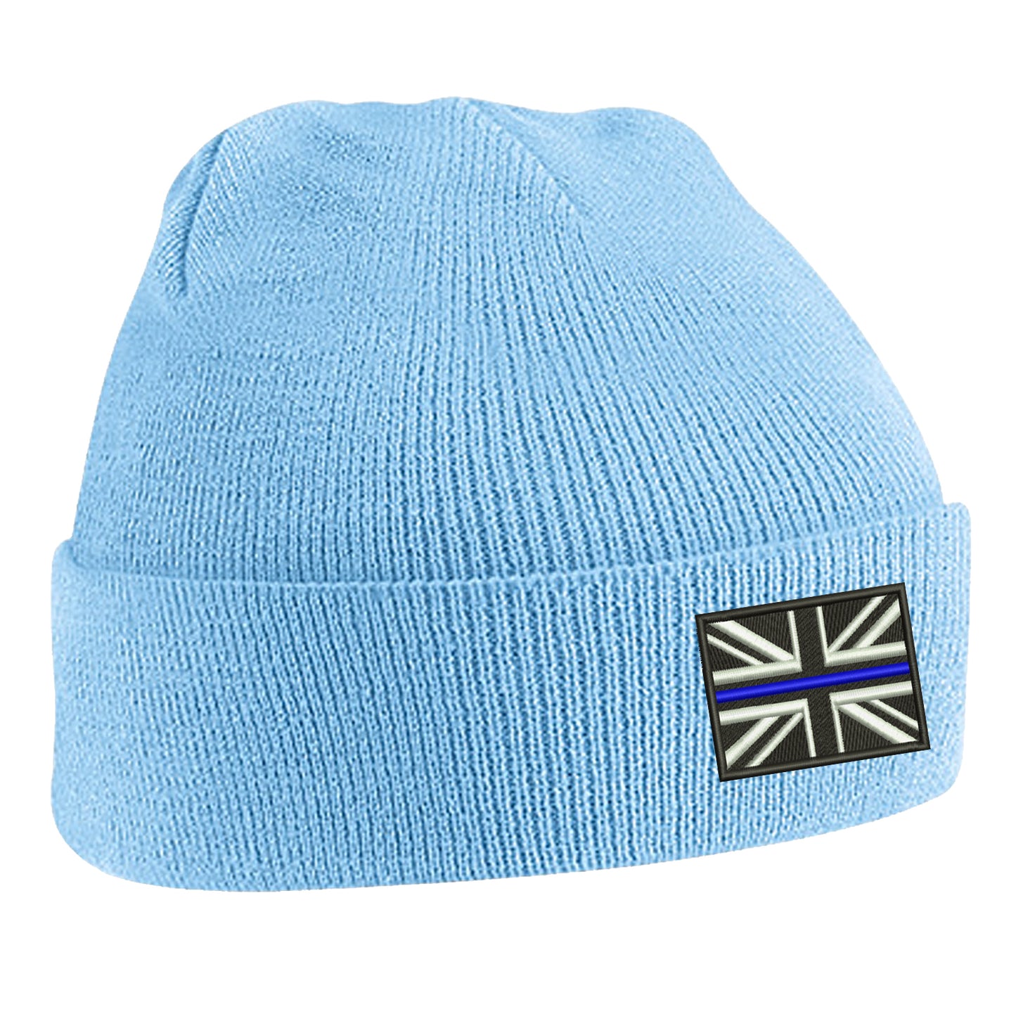 Thin Blue Line Union Jack Embroidered Beanie Hat