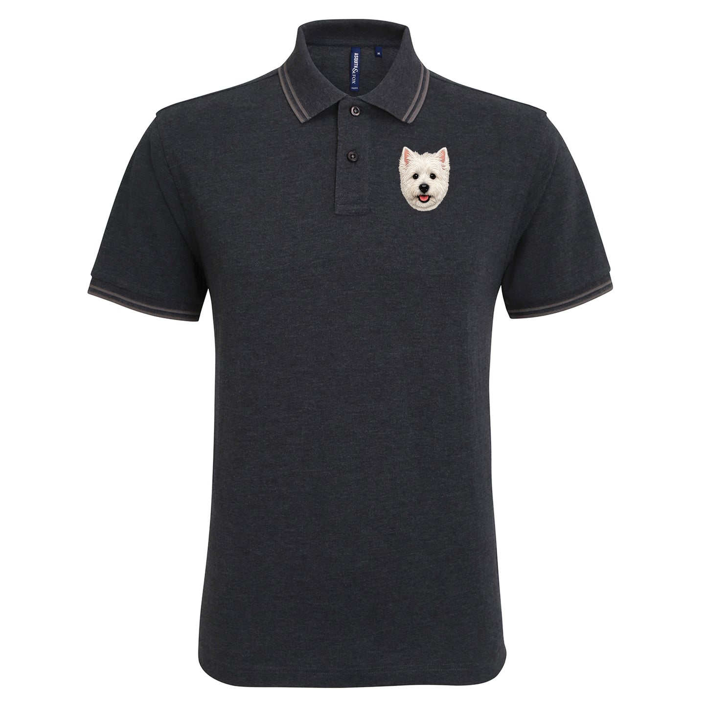 West Highland White Terrier Face Embroidered Tipped Polo Shirt