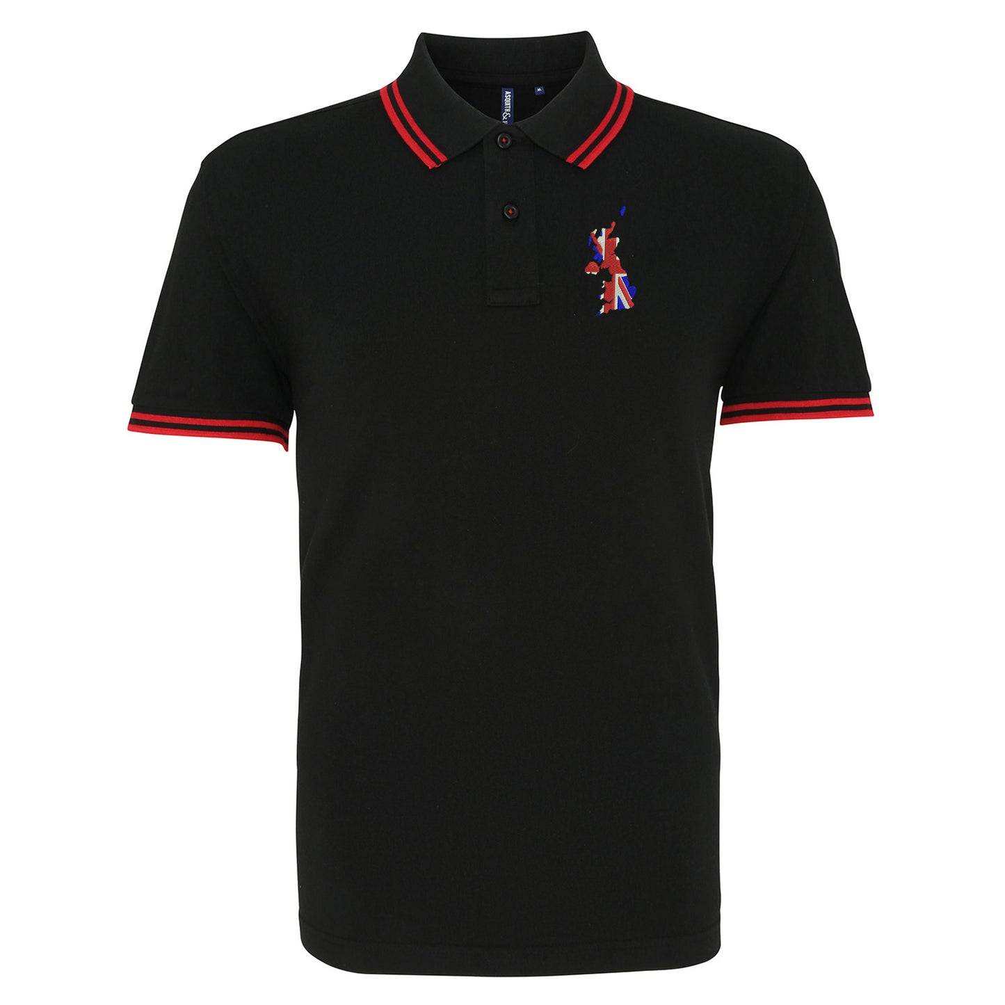 United Kingdom Flag Map Embroidered Tipped Polo Shirt