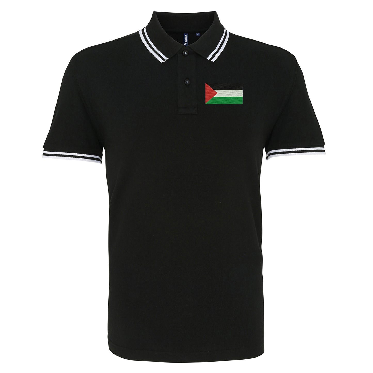 Flag of Palestine Embroidered Tipped Polo Shirt
