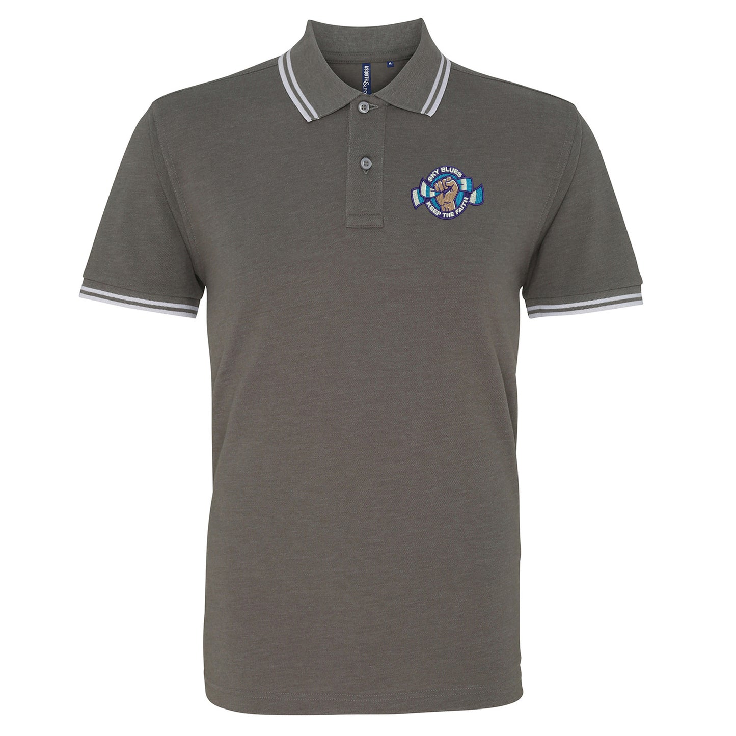 Sky Blues Keep The Faith Embroidered Tipped Polo Shirt