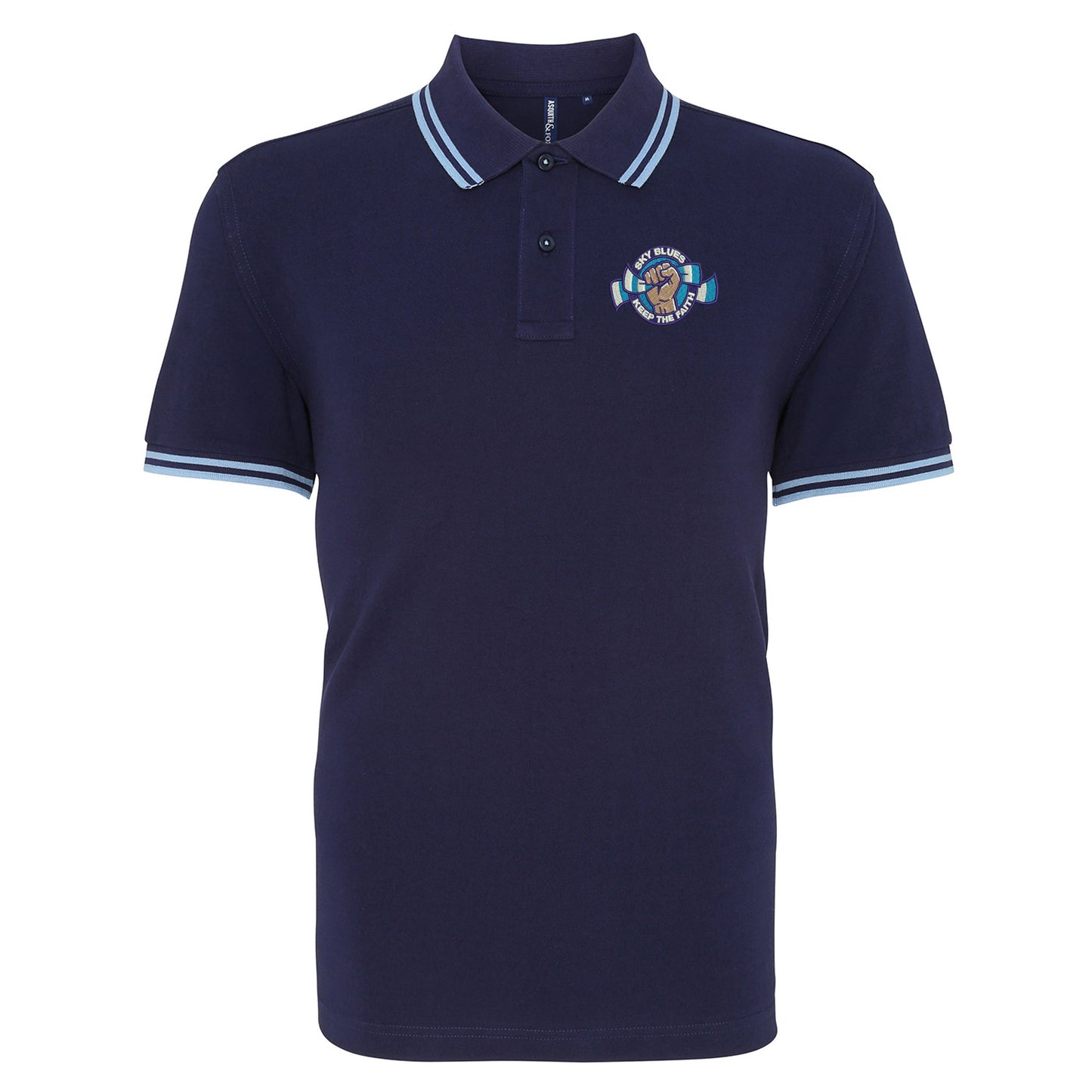 Sky Blues Keep The Faith Embroidered Tipped Polo Shirt