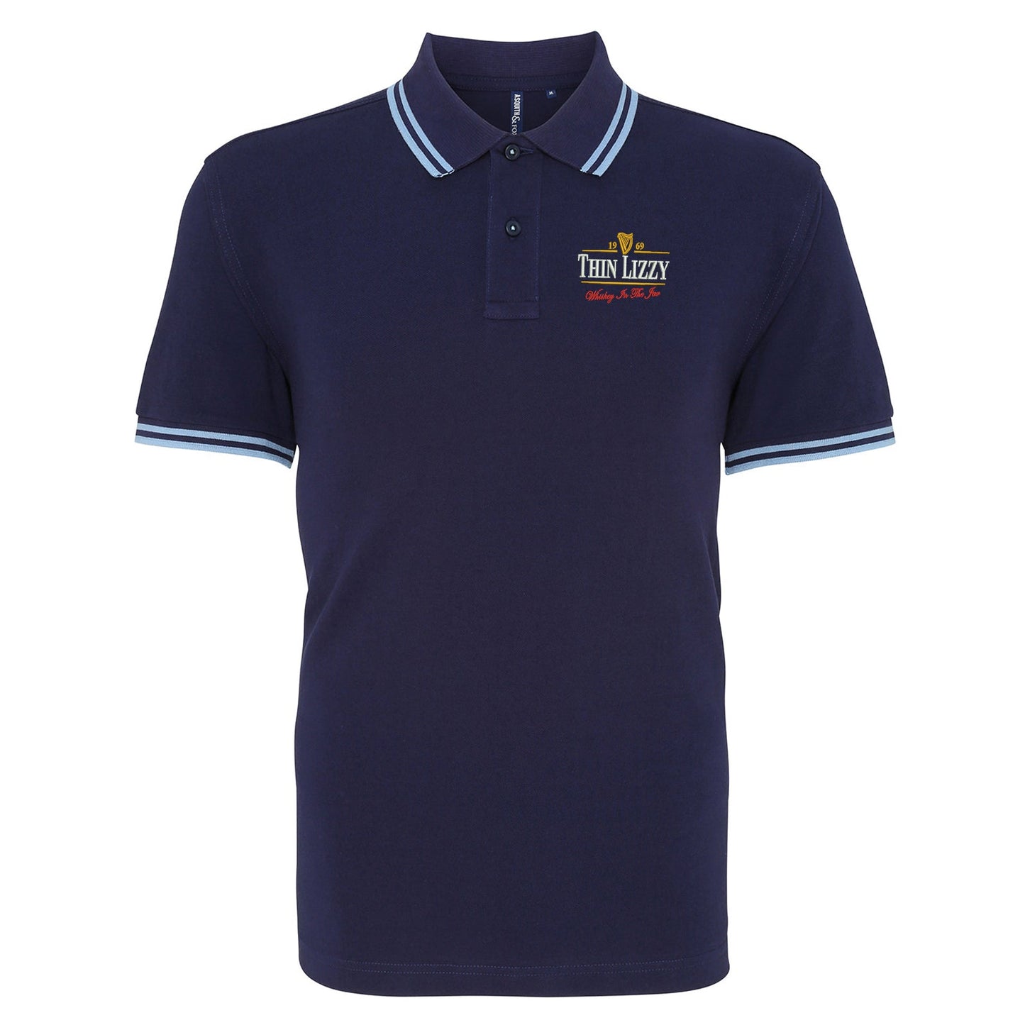 Thin Lizzy Whiskey in the Jar  Embroidered Tipped Polo Shirt