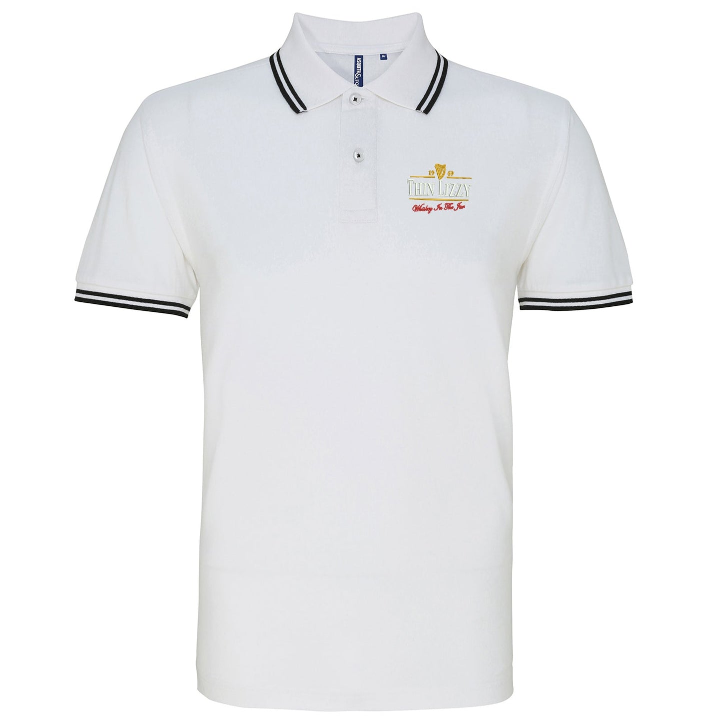 Thin Lizzy Whiskey in the Jar  Embroidered Tipped Polo Shirt