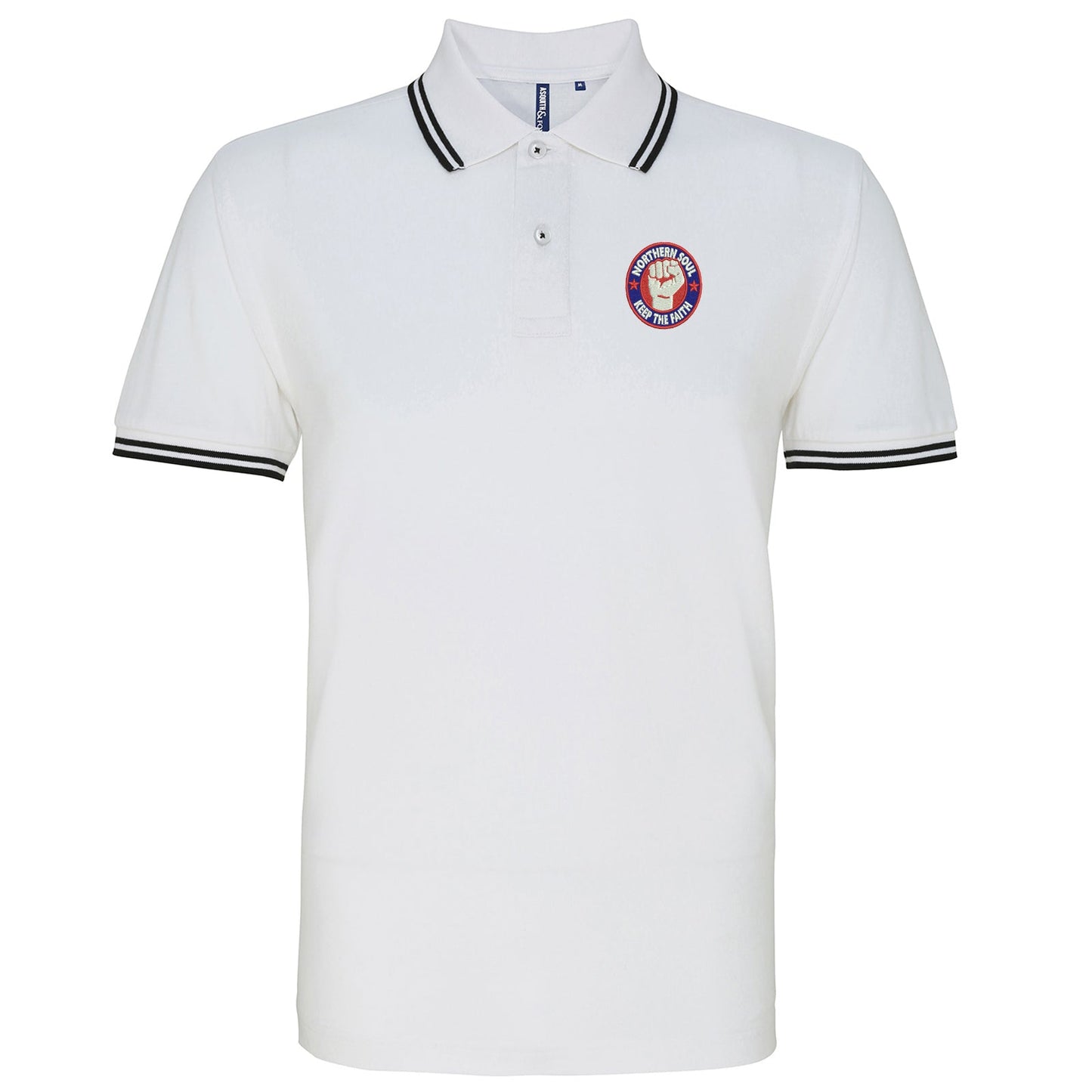 Northern Soul Keep The Faith Embroidered Tipped Polo Shirt