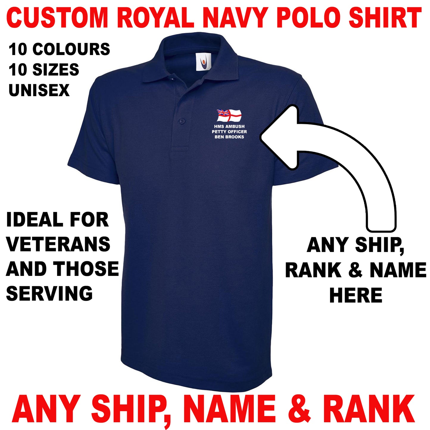 Custom Royal Navy Polo Shirts UK