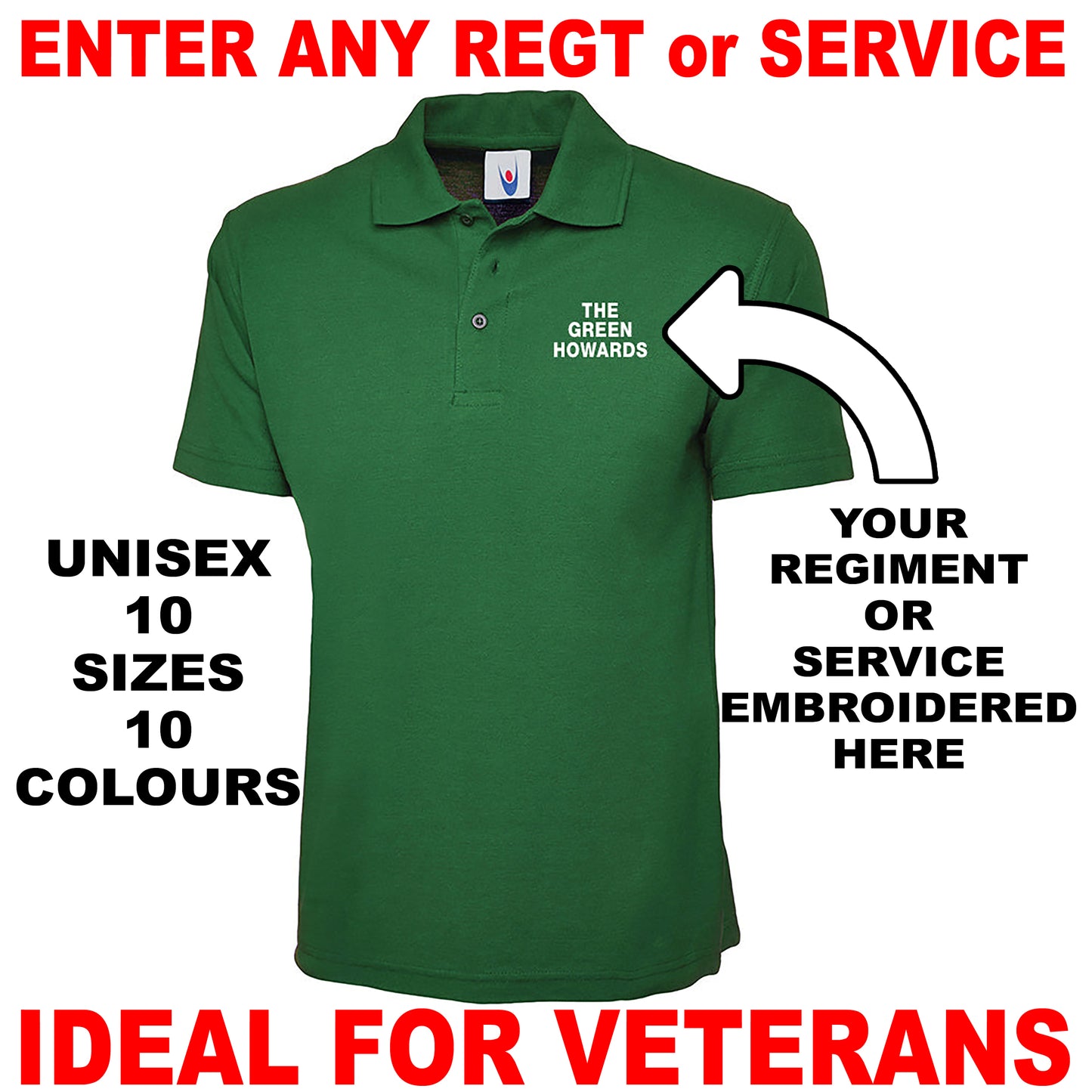 Personalised Military Embroidered Classic Polo Shirt Embroidered with any Regiment or Service
