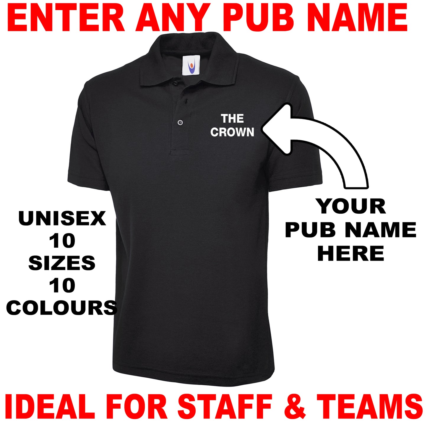 Personalised Pub Embroidered Classic Unisex Polo Shirt
