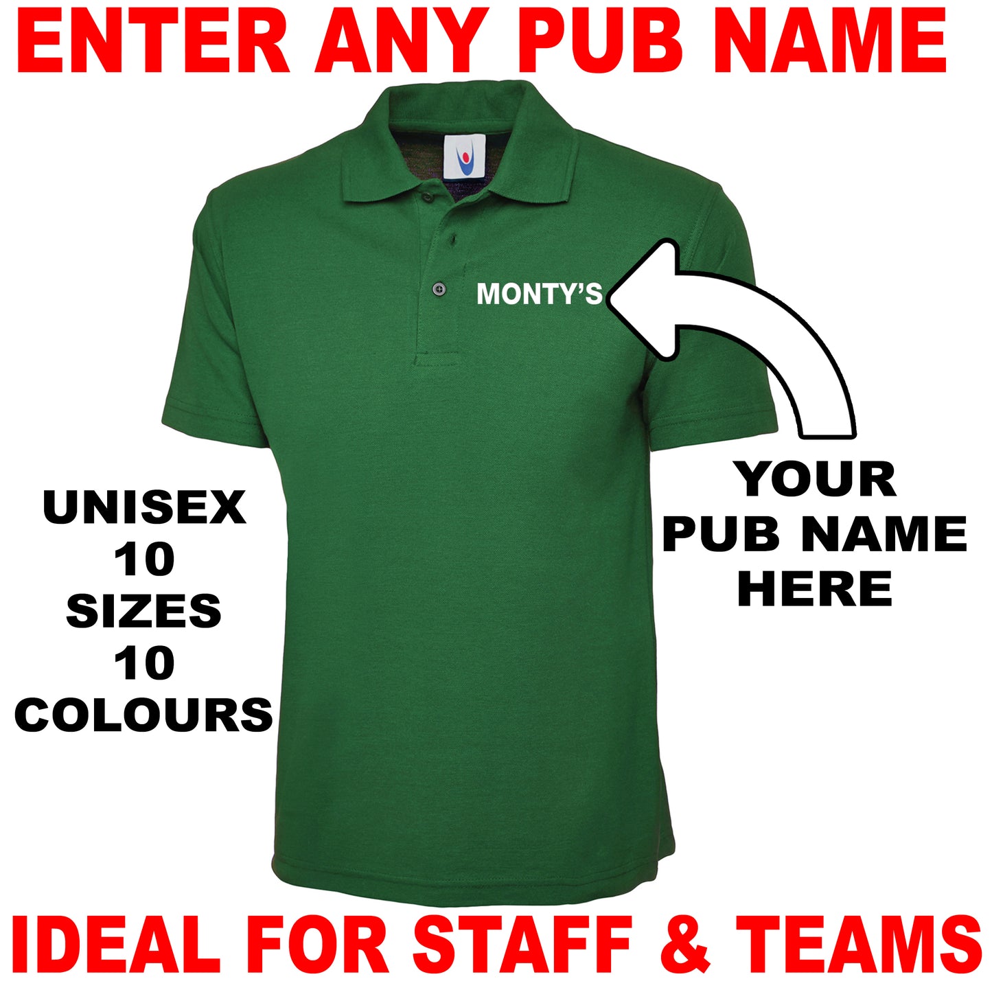 Personalised Pub Embroidered Classic Unisex Polo Shirt