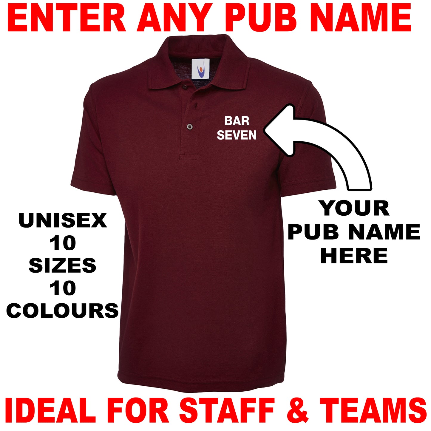 Personalised Pub Embroidered Classic Unisex Polo Shirt