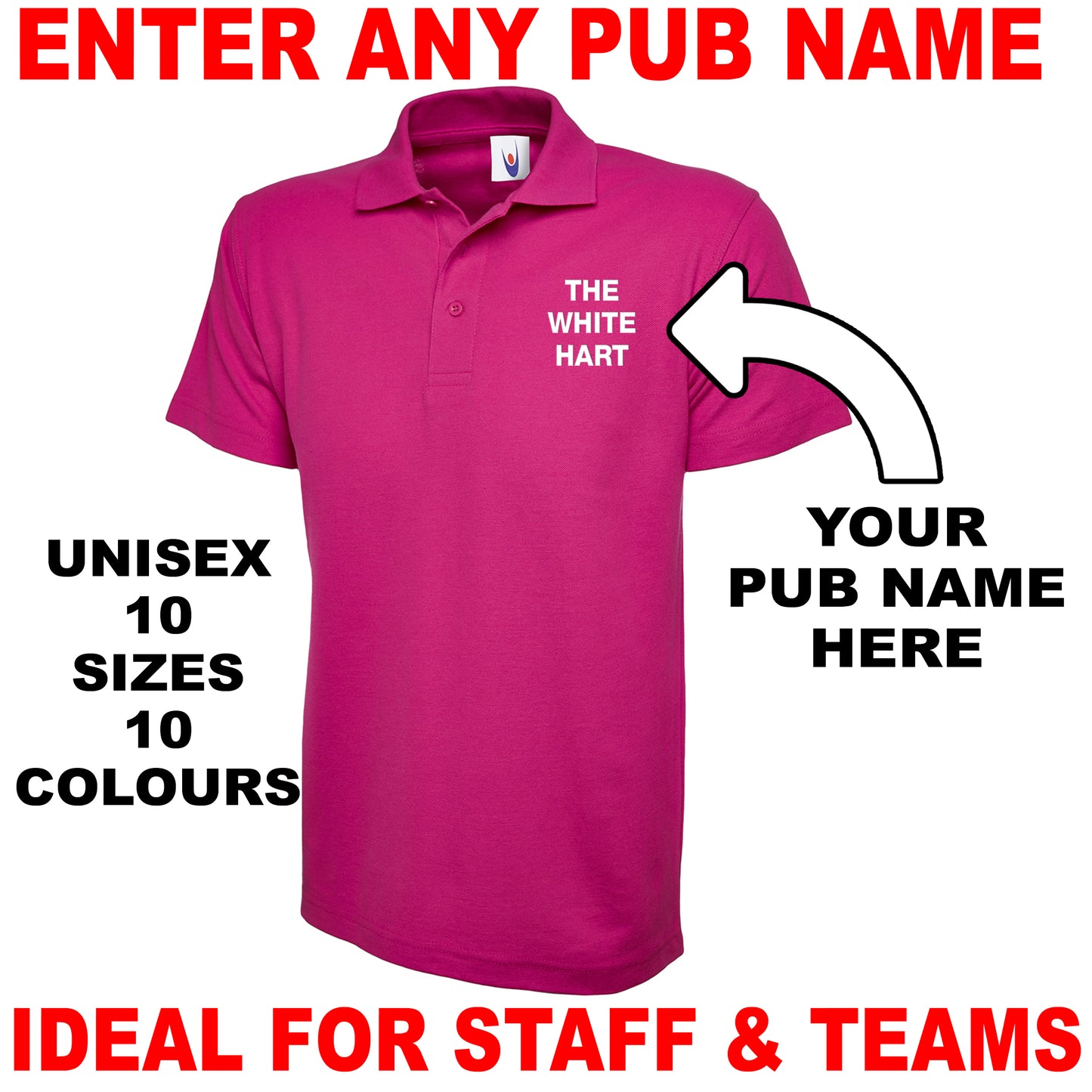 Personalised Pub Embroidered Classic Unisex Polo Shirt